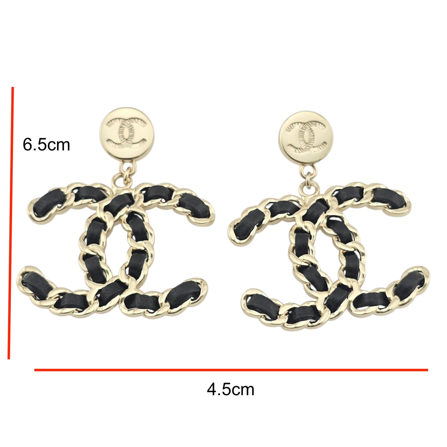 CHANEL GOLD BLACK LEATHER CC EARRINGS B25