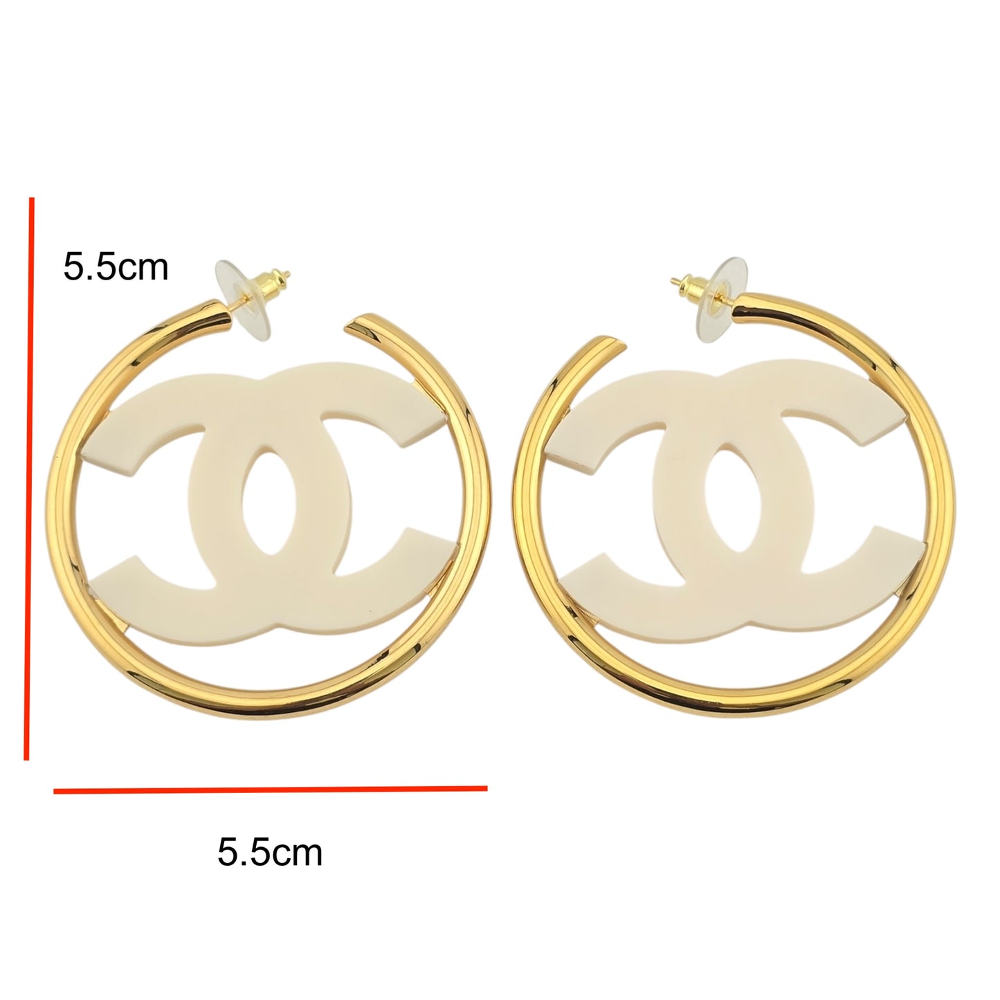 CHANEL WHITE RESIN HOOP CC EARRINGS B24