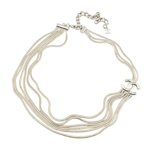 CHANEL SILVER MULTI-CHAIN CC NECKLACE A24