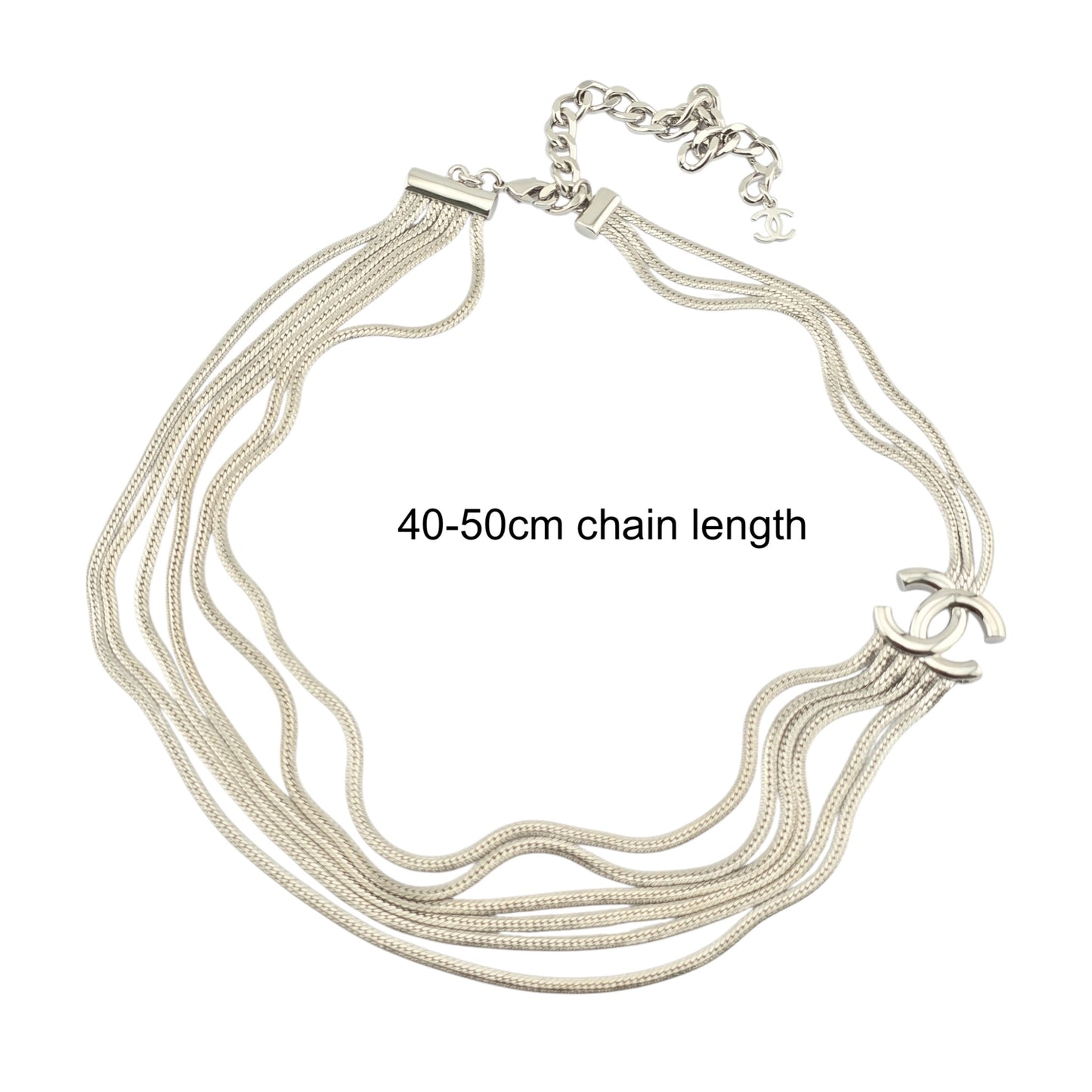 CHANEL SILVER MULTI-CHAIN CC NECKLACE A24