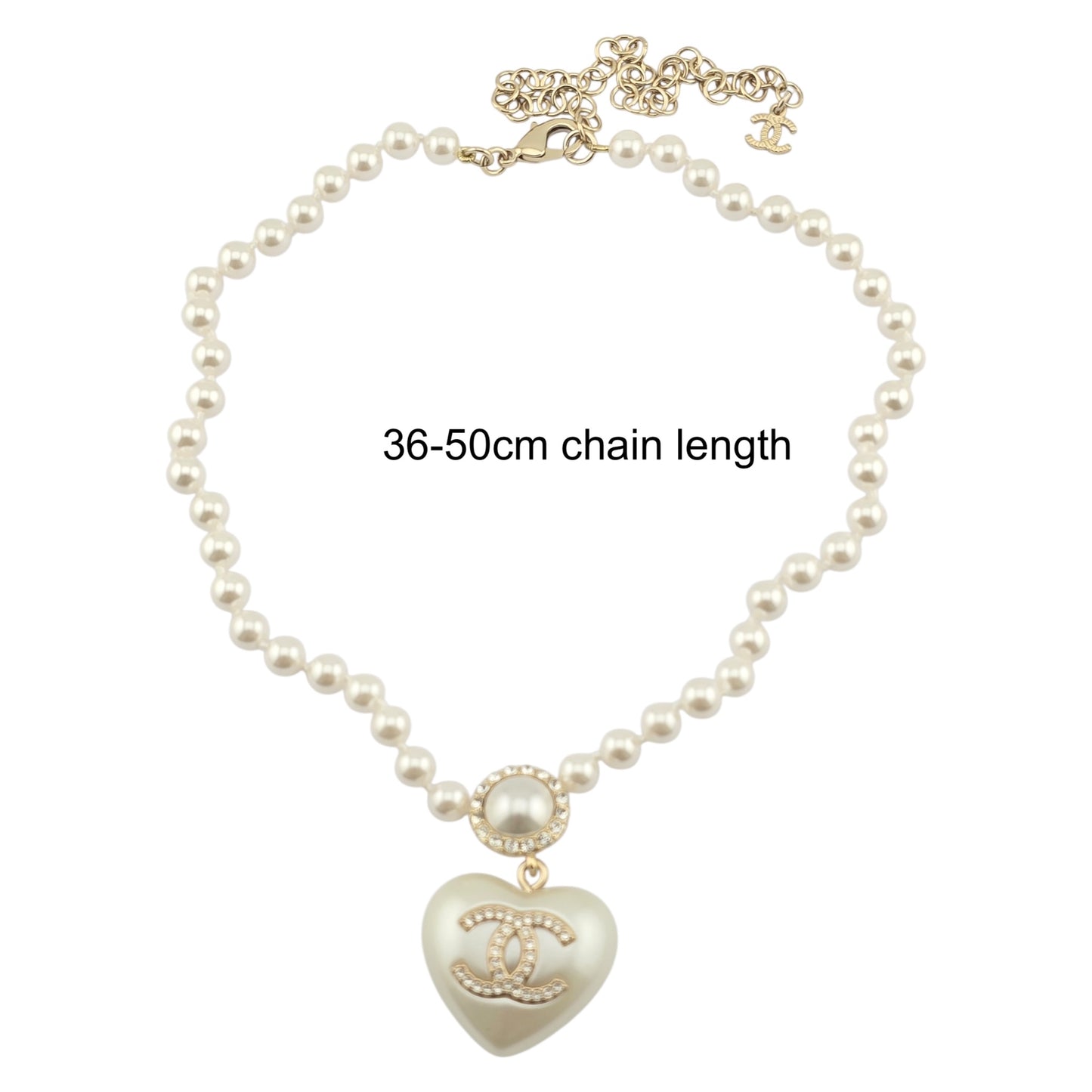 CHANEL FAUX PEARL HEART PENDANT NECKLACE A21