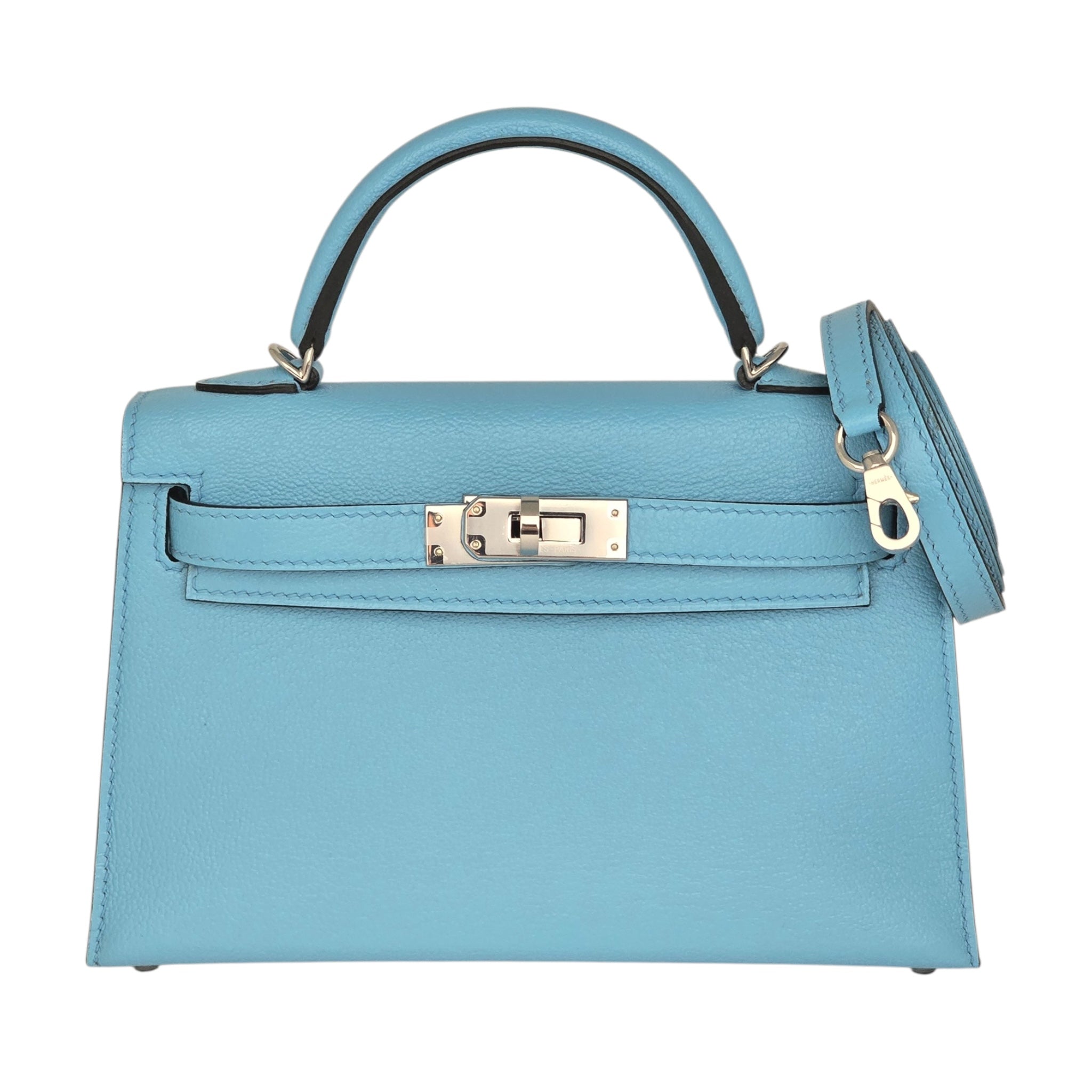 Hermes Mini Kelly II Bleu Celeste Chevre Palladium Hardware Bag