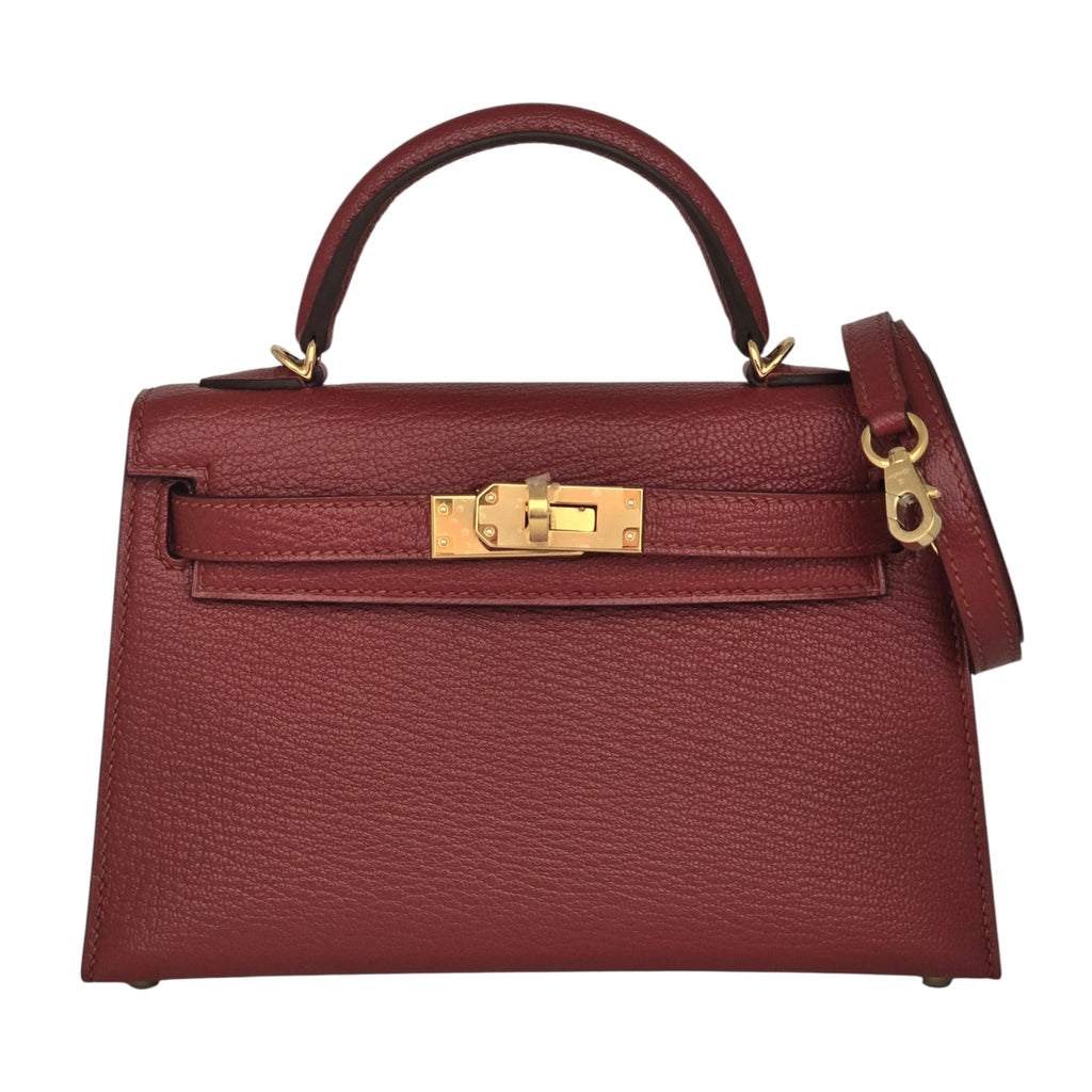 Hermes Mini Kelly II Sellier Rouge H Chèvre Gold