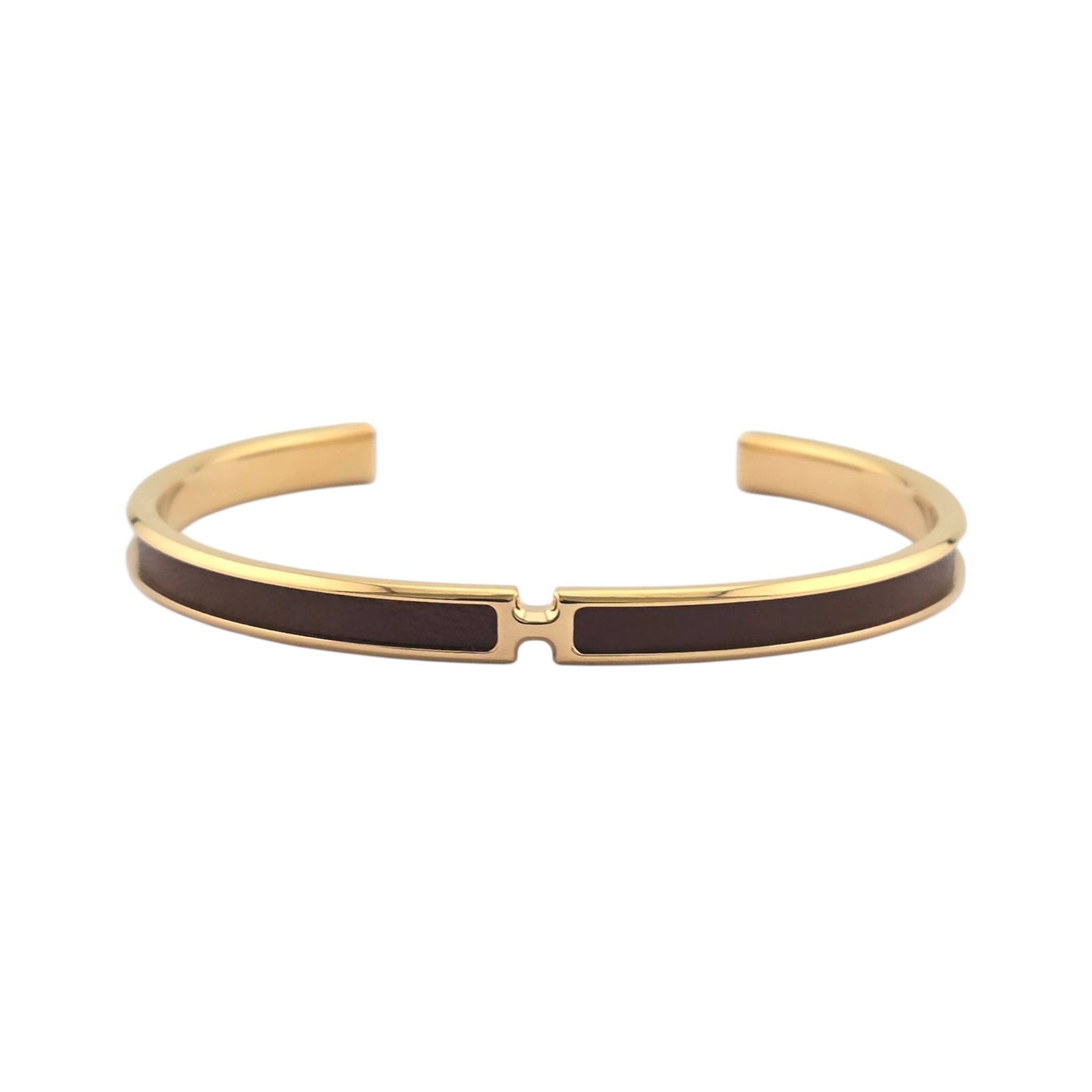 Hermes Olympe Brown Gold Box Leather Bracelet