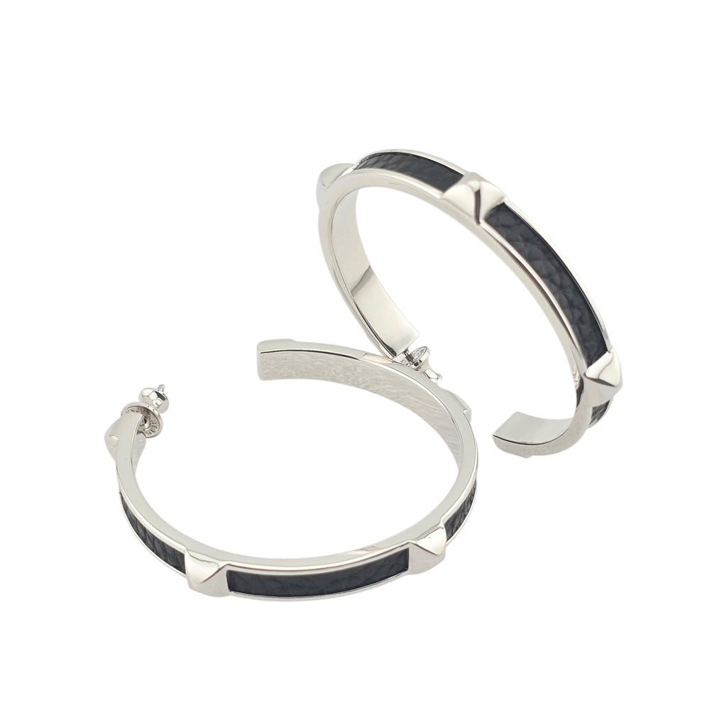 Hermes Athena Large Black Silver Earrings