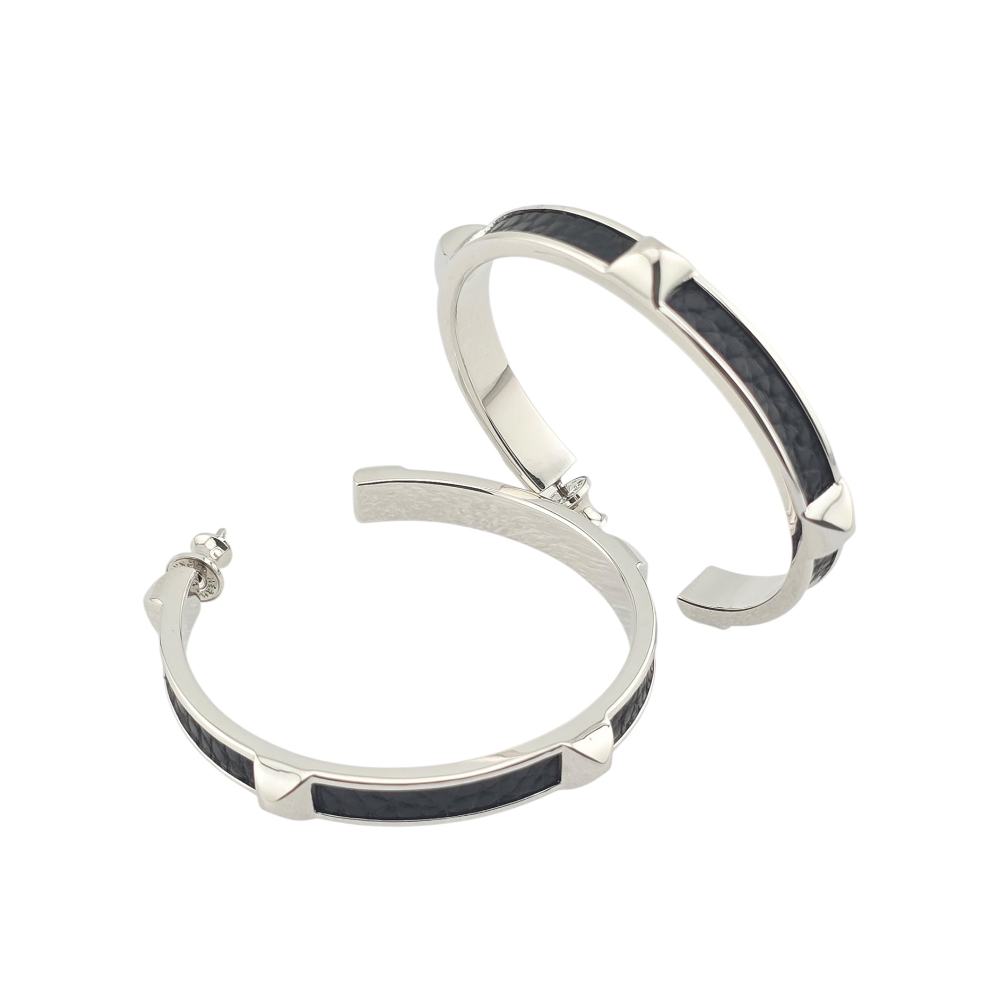 Hermes Athena Large Black Silver Earrings