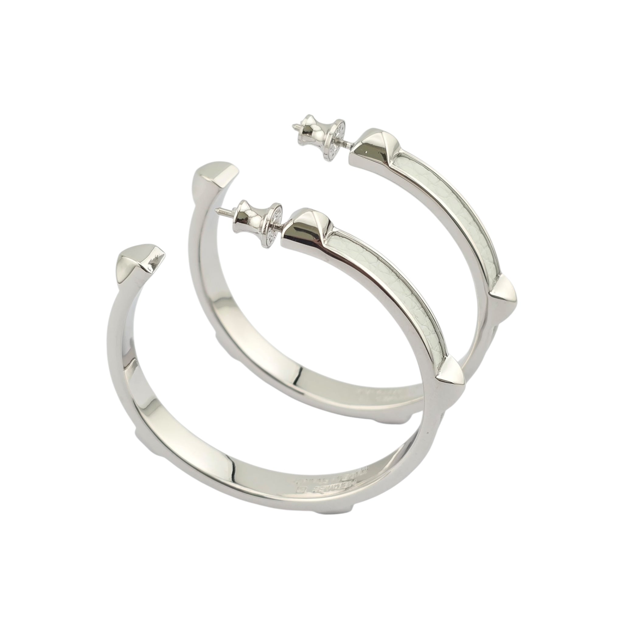 Hermes Athena Large White Silver Earrings