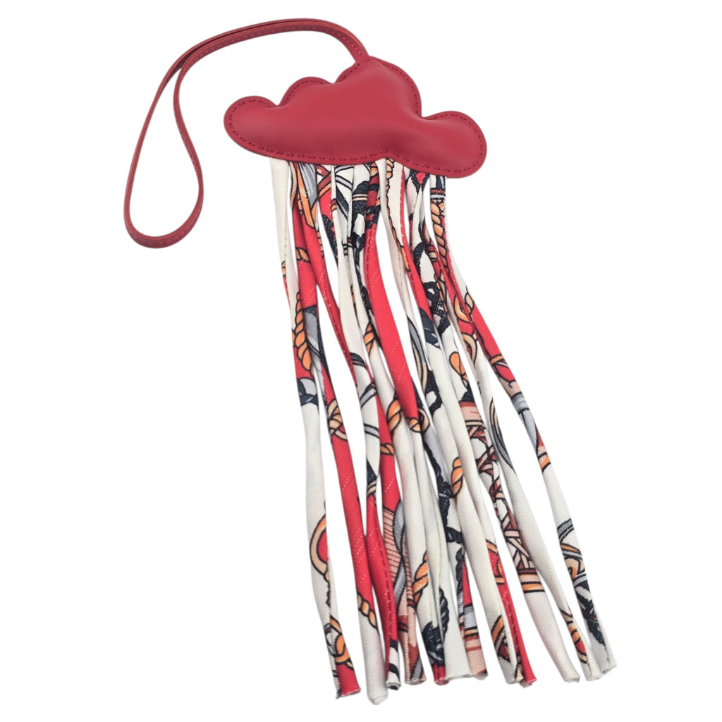 Hermes Red Rouge Swift Silk Twill Cord Cloud Charm HERMES