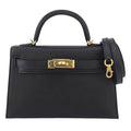 Hermes Mini Kelly II Chèvre Noir Gold Hardware HERMES
