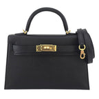 Hermes Mini Kelly II Chèvre Noir Gold Hardware HERMES