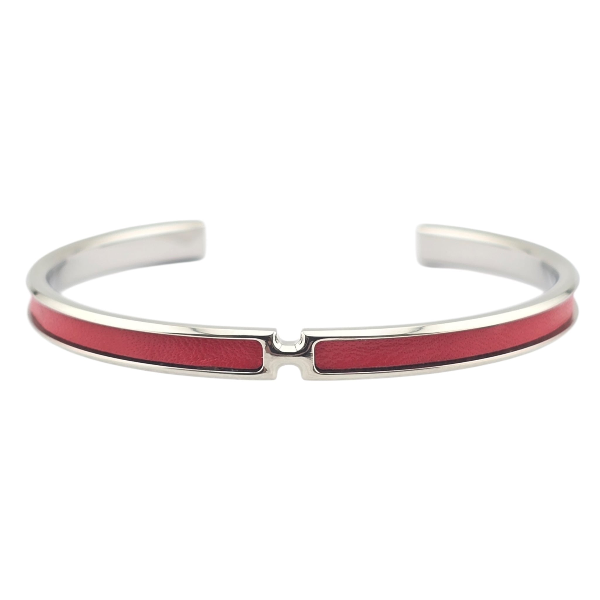 Hermes Olympe Palladium Red Leather Bracelet HERMES