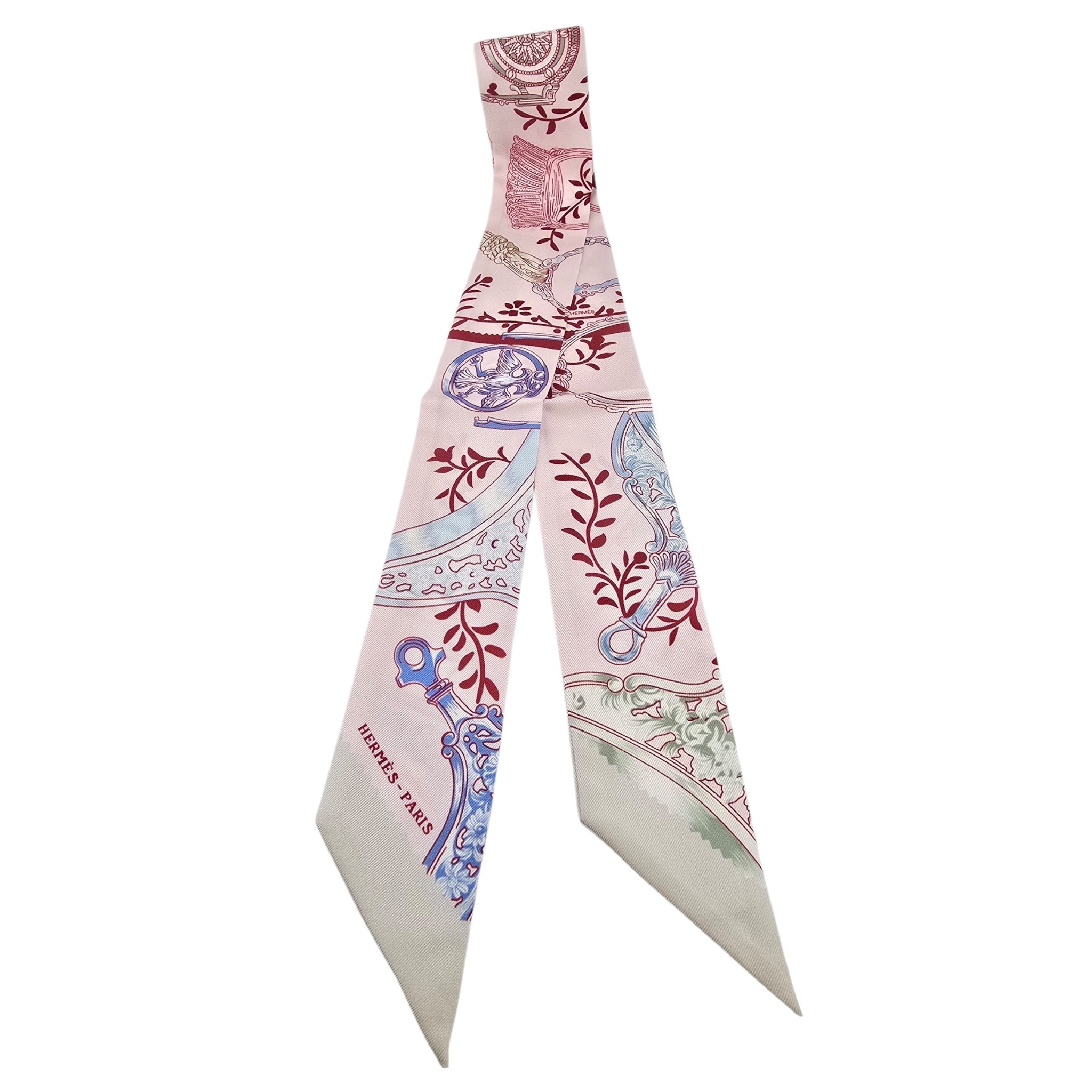 Hermes Silk Twilly Etriers Remix Pink HERMES