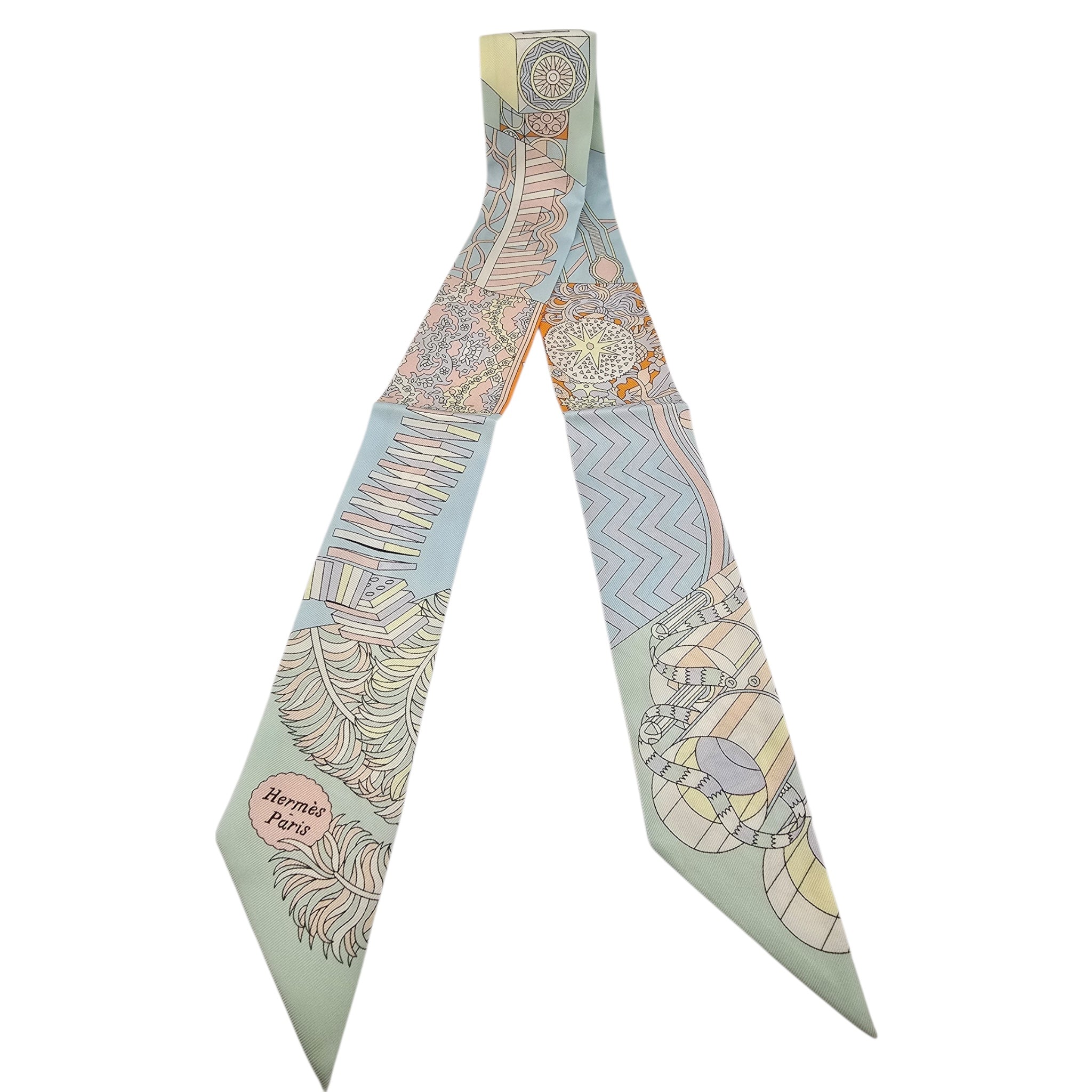 Hermes Silk De l'Ombrelle Aux Duels Twilly Ciel Rose Pale Orange HERMES