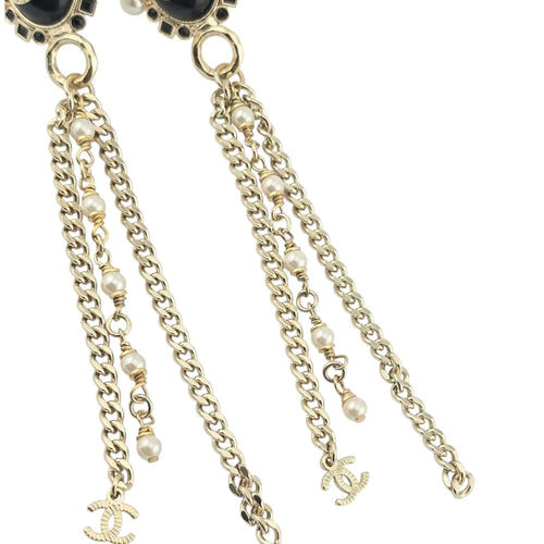 Chanel CC Black Gold Drop Earrings B22 CHANEL