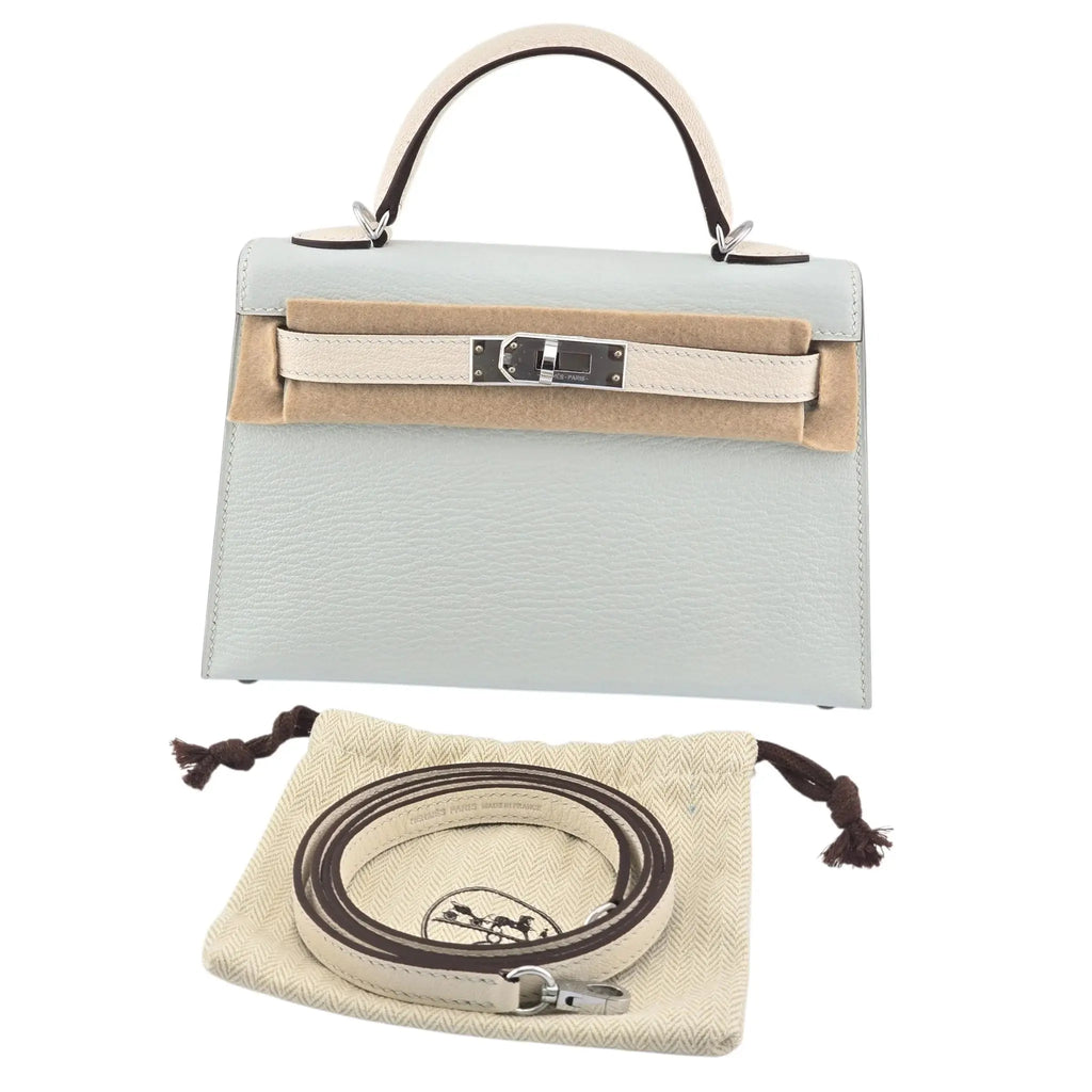 Hermes Chevre Mysore Horseshoe Mini Kelly Sellier 20 Bleu Brume Nata Bag HERMES