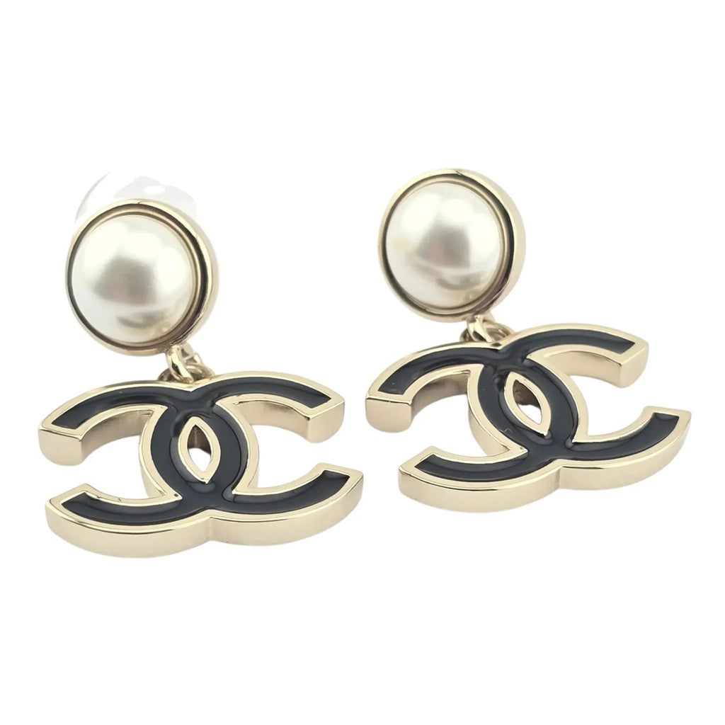 Chanel CC Black Faux Pearl Drop Earrings 2025 CHANEL