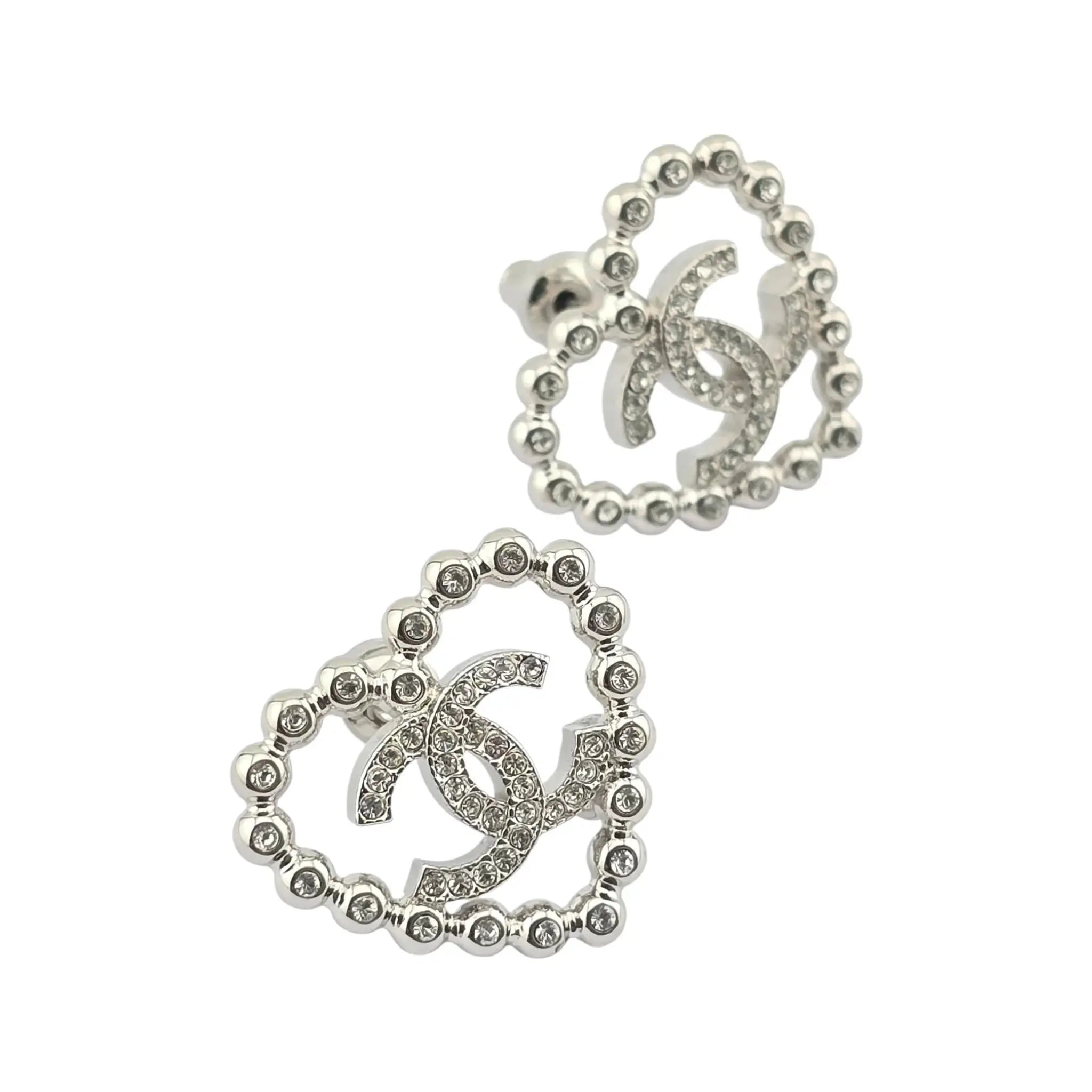 Chanel CC Crystal Heart Silver Earrings 2025 CHANEL