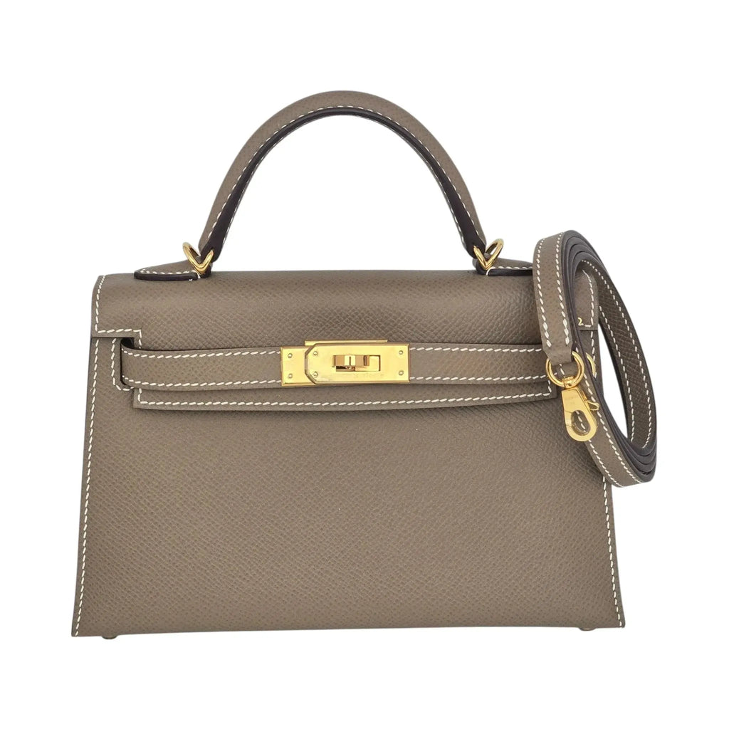 Hermes Mini Kelly II Epsom Etoupe Gold Hardware Bag HERMES