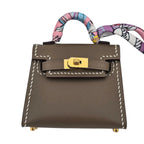 Hermes Etoupe Tadelakt Micro Mini Kelly Twilly Bag Charm Gold Hardware HERMES