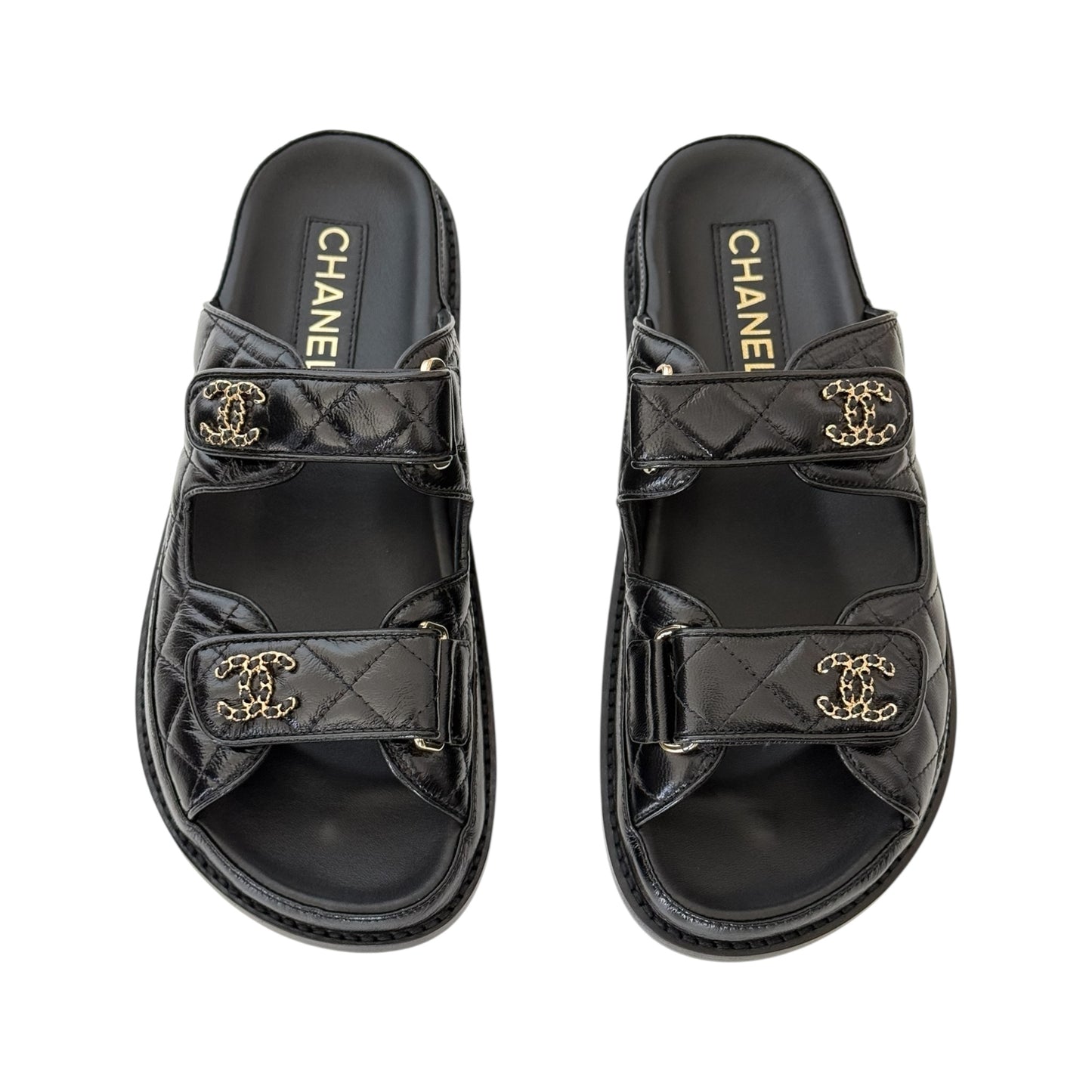 CHANEL CC BLACK LAMBSKIN DAD SANDALS 24P - 39