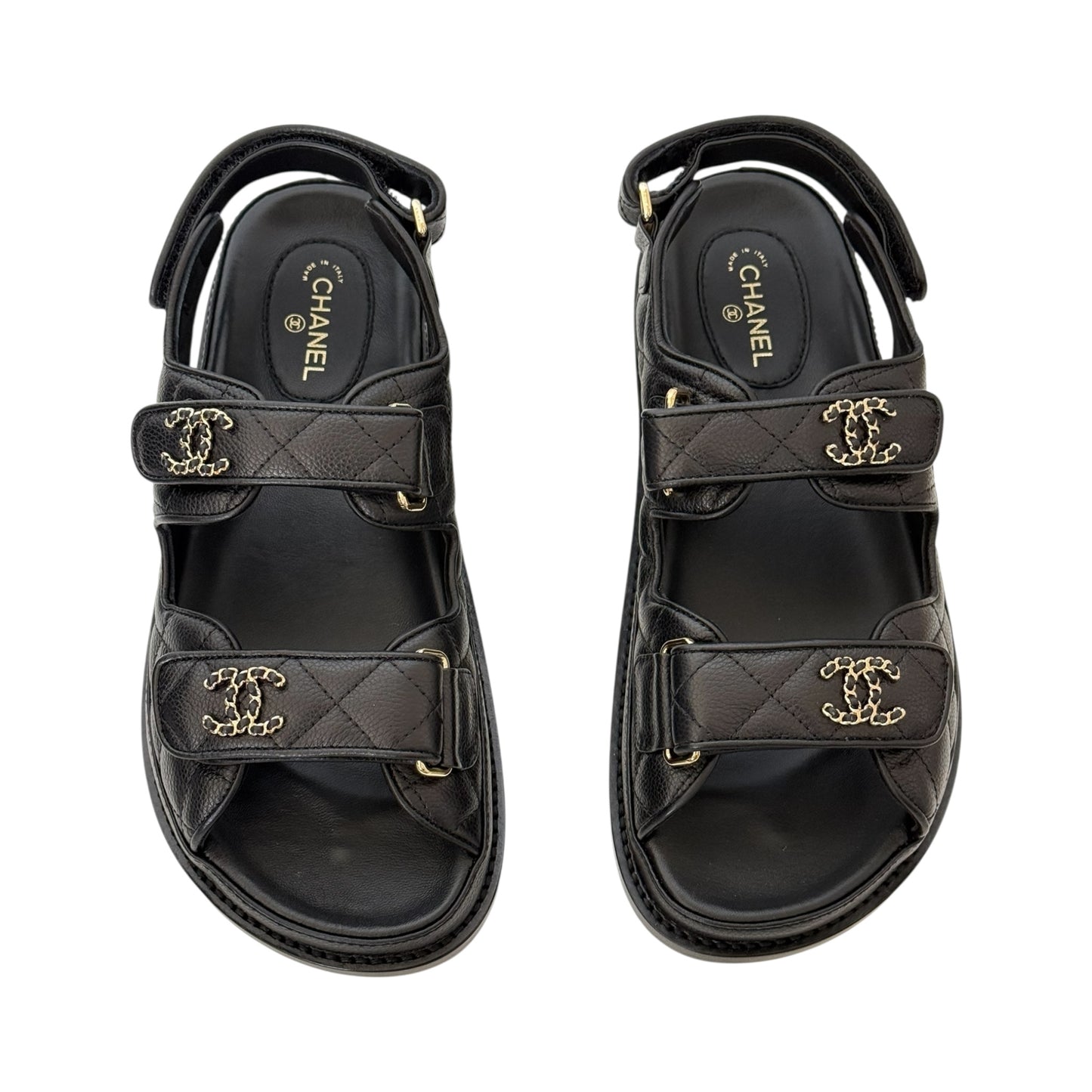 CHANEL CC DAD CAVIAR BLACK DAD SANDALS - 39