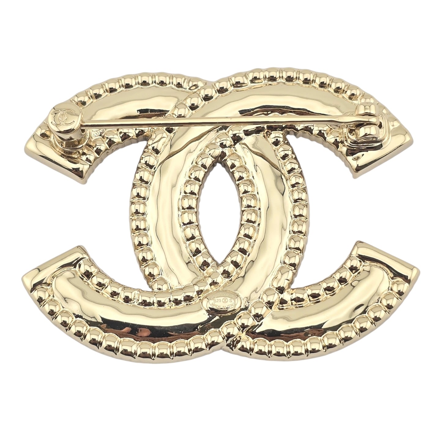 CHANEL GOLD CRYSTAL METAL CC BROOCH B23