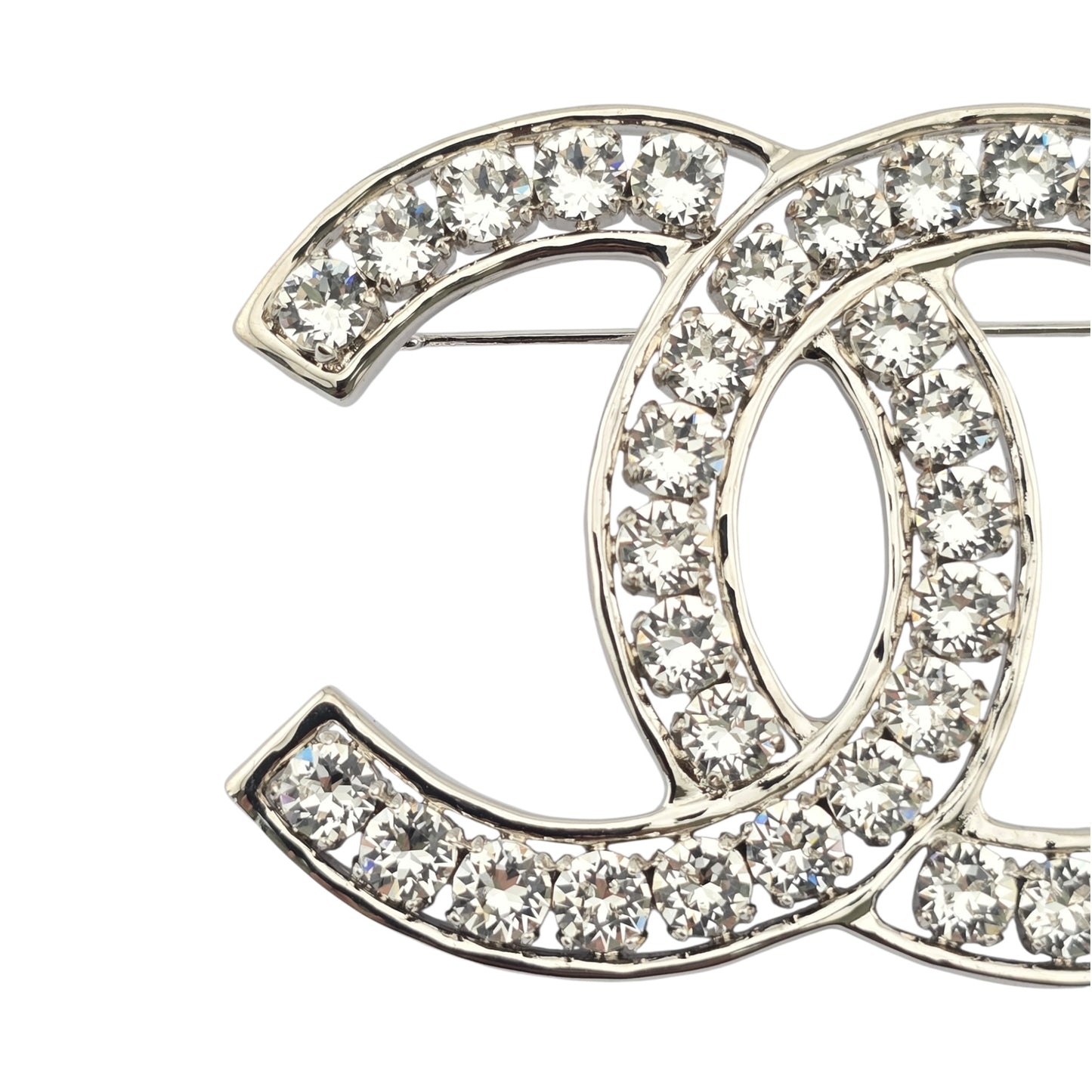 CHANEL SILVER XL CRYSTAL CC BROOCH B23