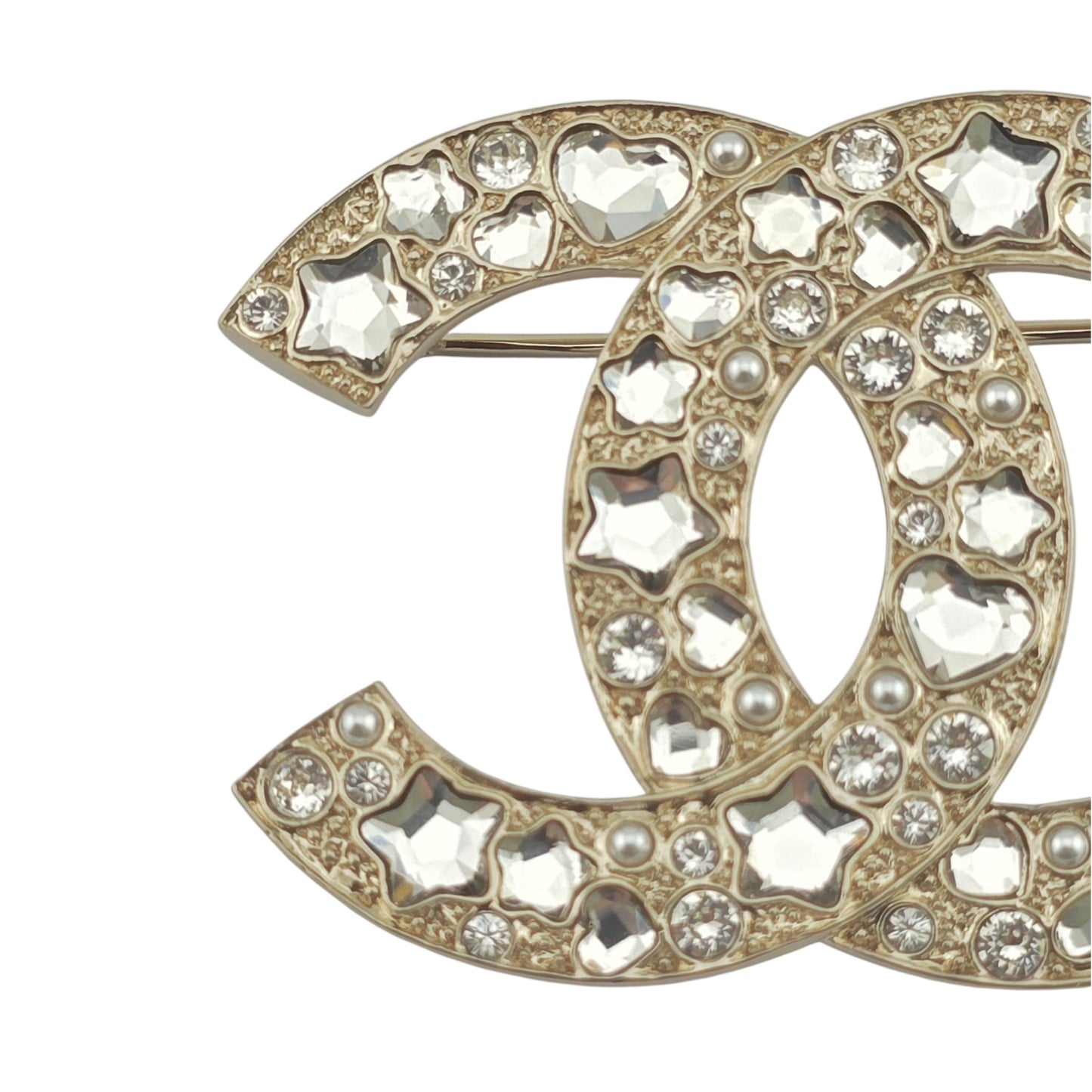 CHANEL GOLD CRYSTAL STAR HEART BROOCH F25