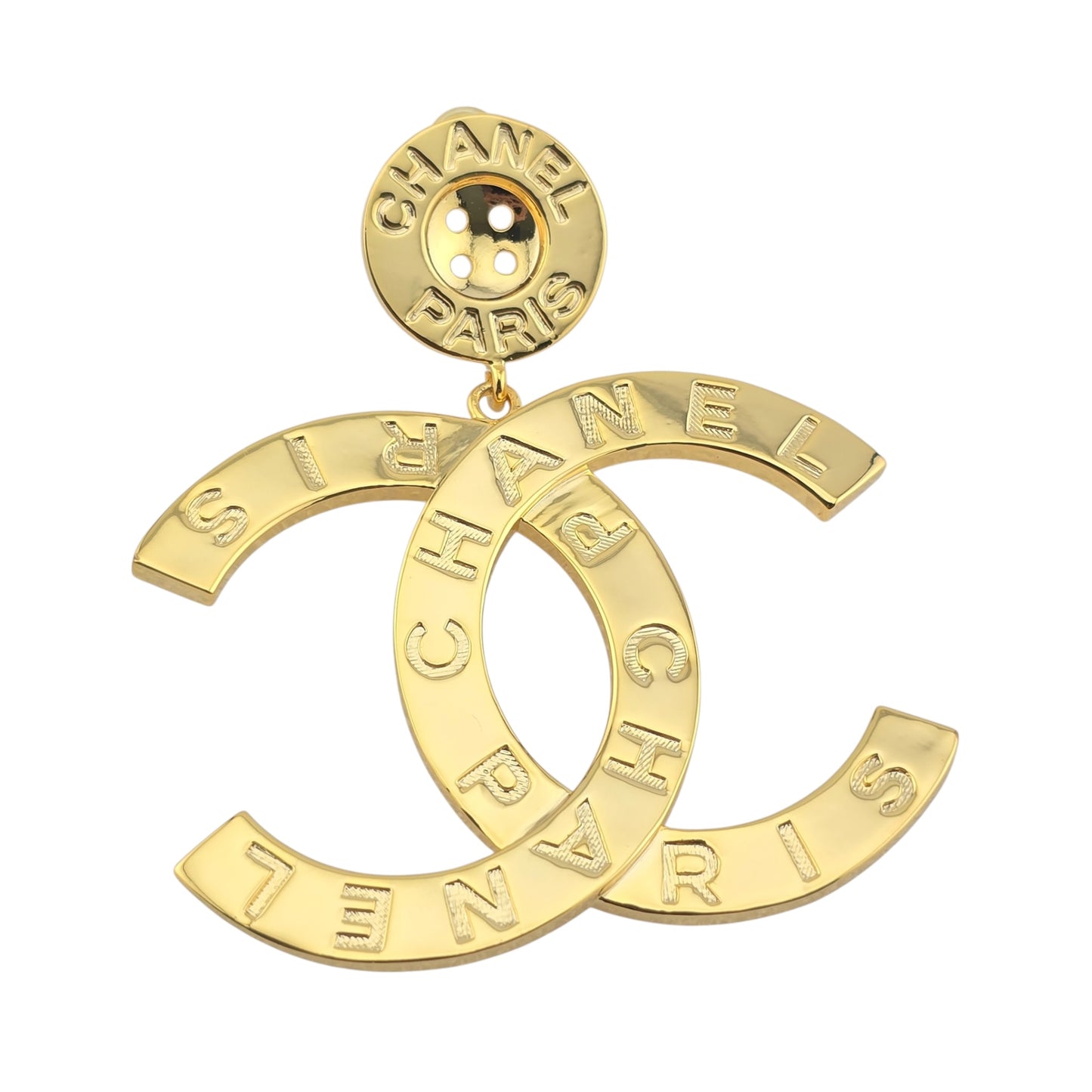 CHANEL BUTTON LARGE CC GOLD EARRINGS 2020