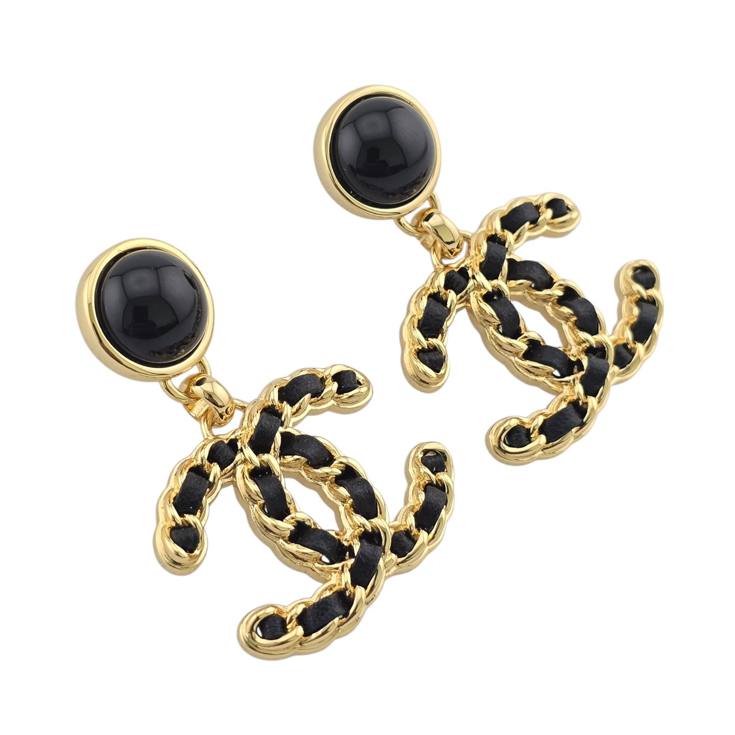 CHANEL LAMBSKIN GOLD METAL CC EARRINGS B24