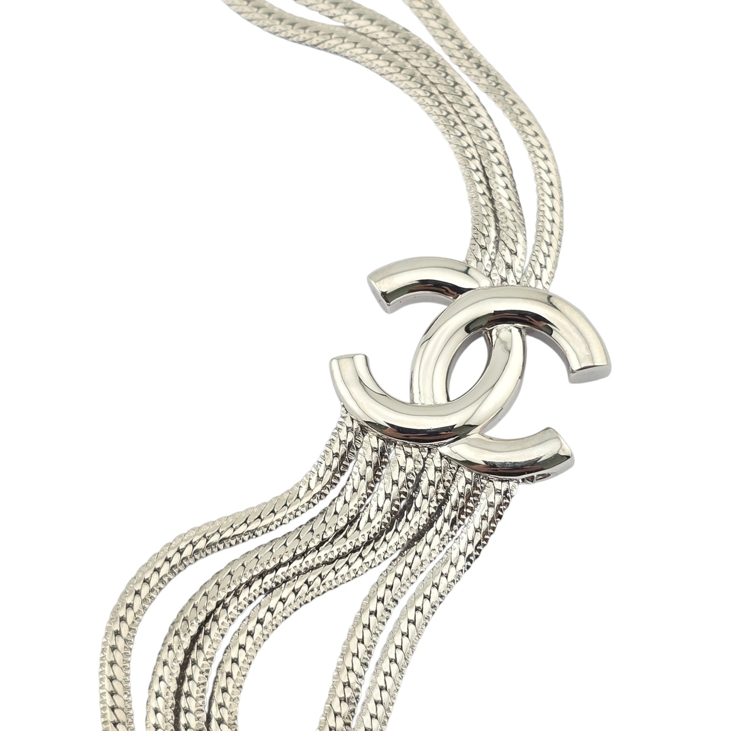 CHANEL SILVER MULTI-CHAIN CC NECKLACE A24