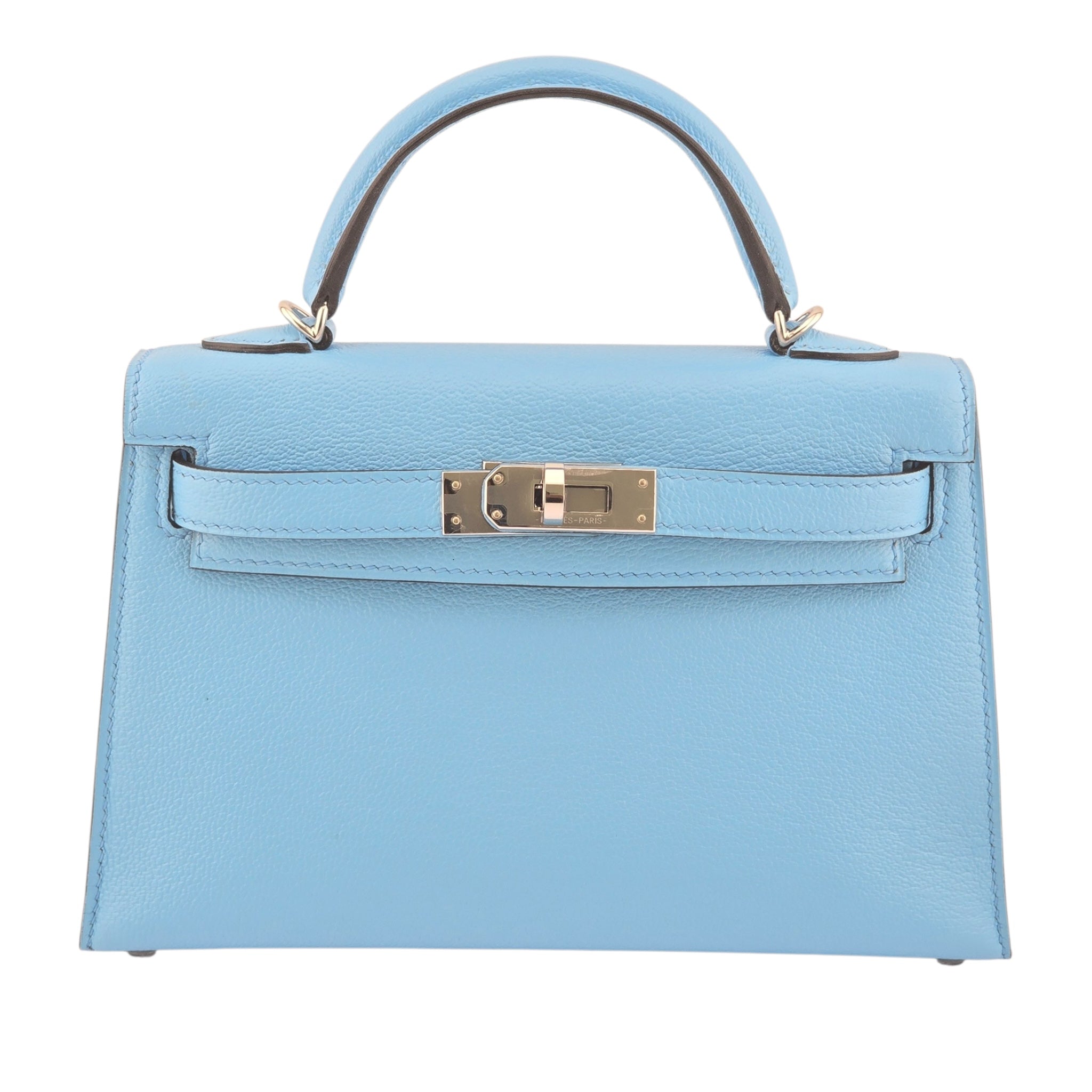 Hermes Mini Kelly II Bleu Celeste Chevre Palladium Hardware Bag