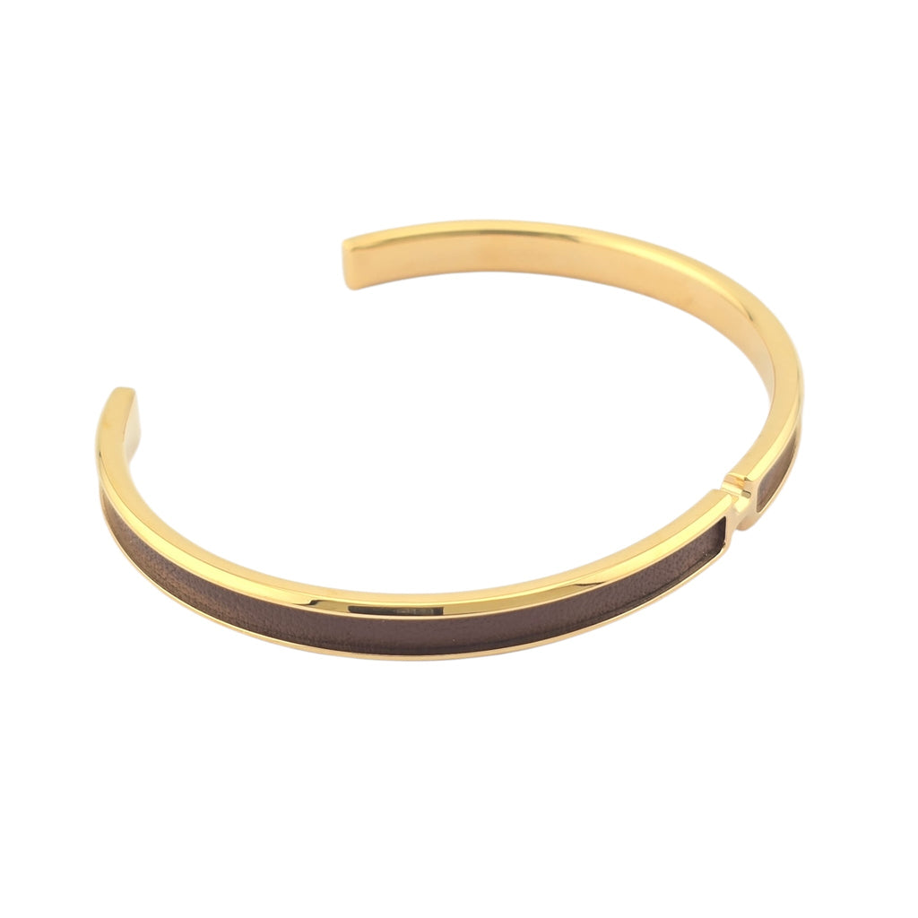 Hermes Olympe Brown Gold Box Leather Bracelet