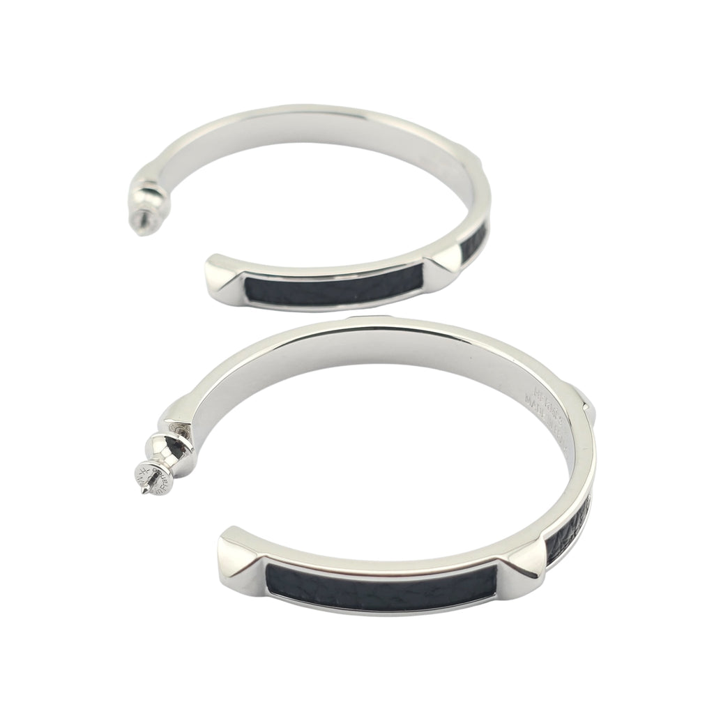 Hermes Athena Large Black Silver Earrings