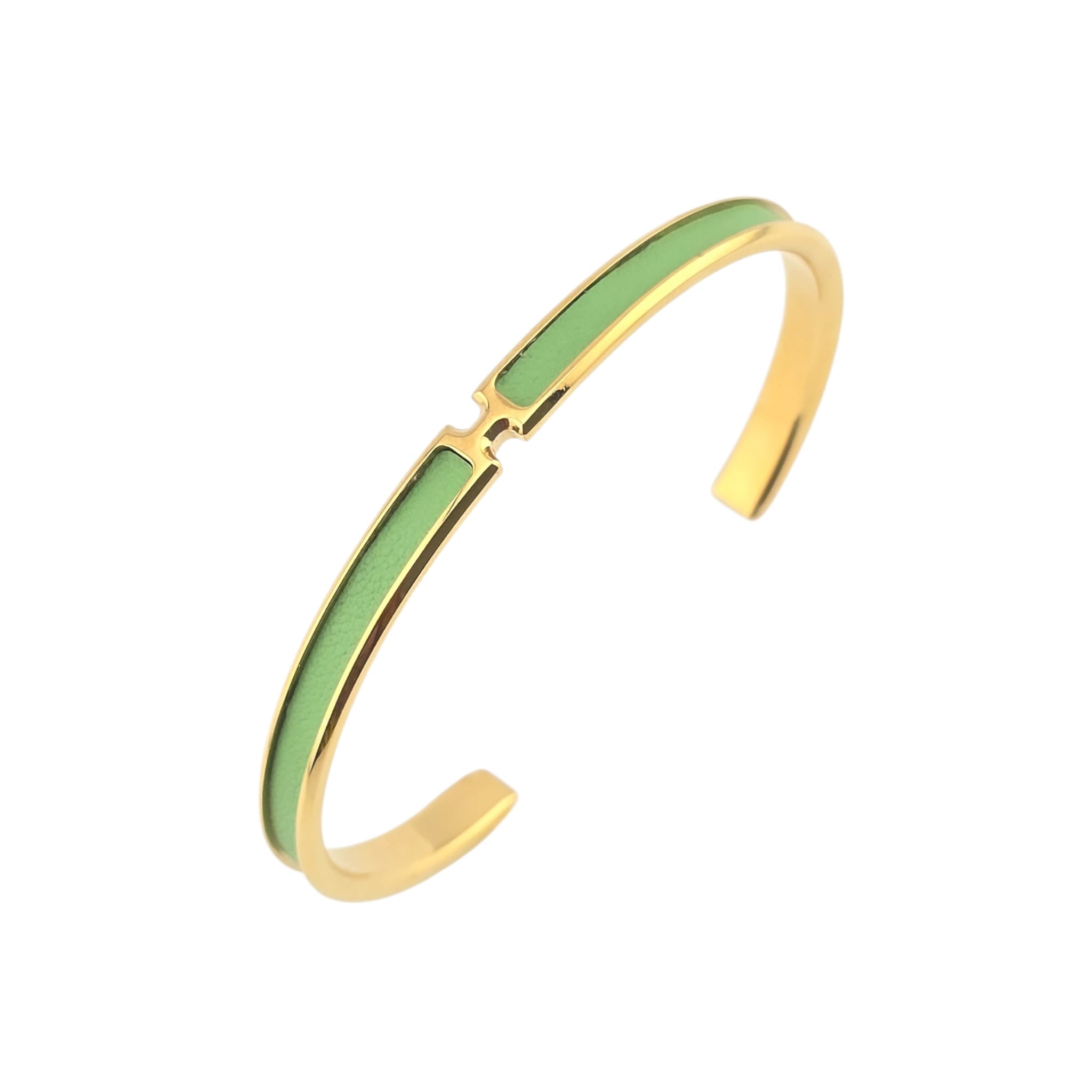 Hermes Olympe Green Gold Leather Bracelet