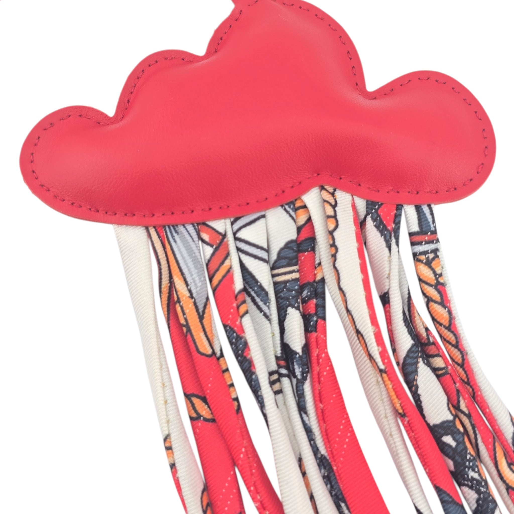 Hermes Red Rouge Swift Silk Twill Cord Cloud Charm HERMES