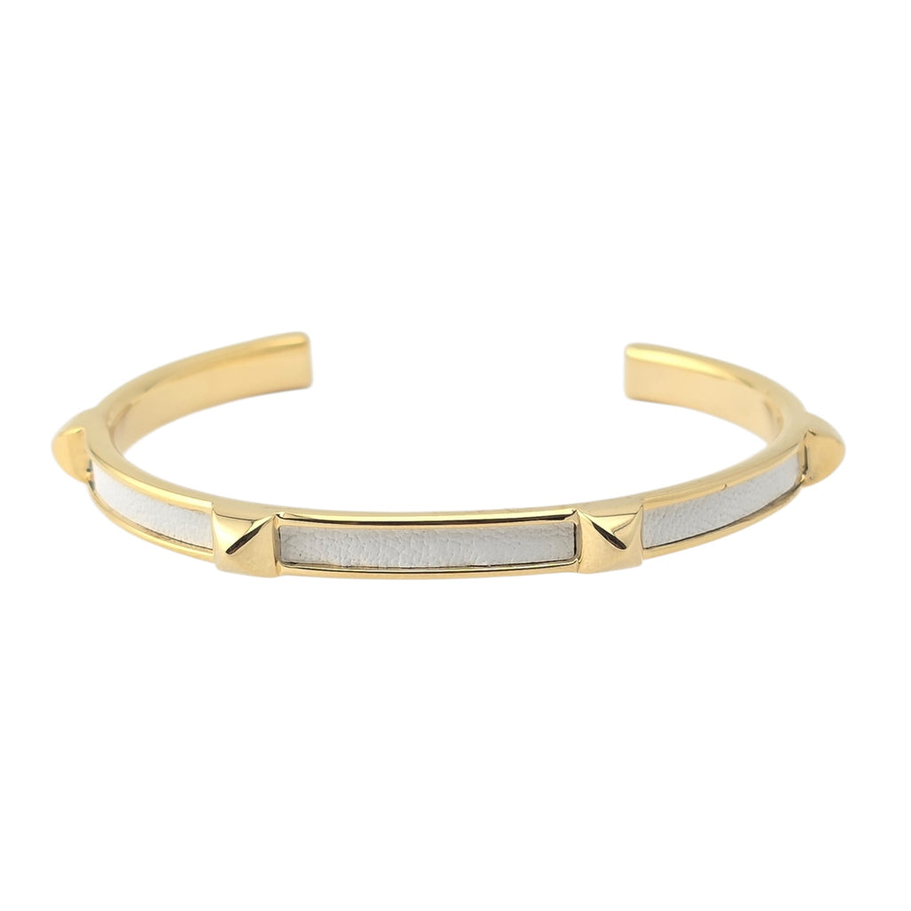 Hermes Athena White Gold Leather Bracelet HERMES