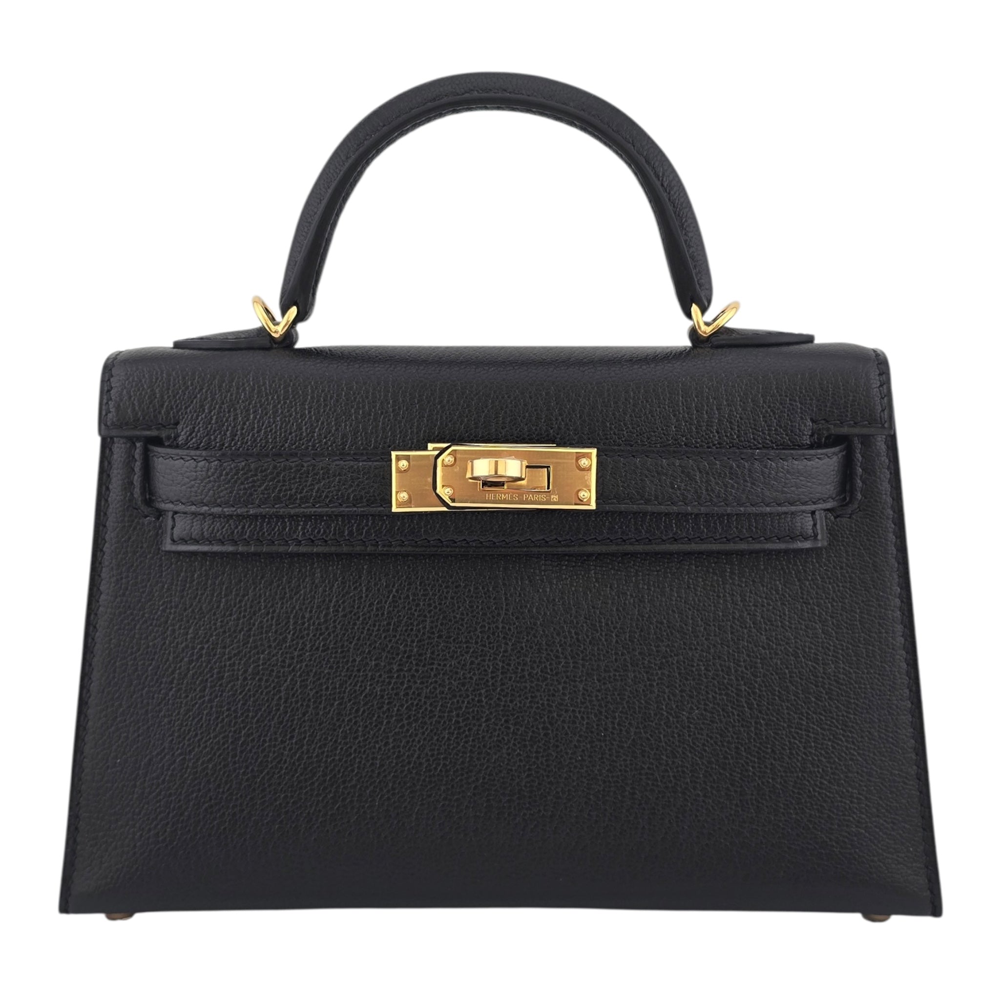 Hermes Mini Kelly II Chèvre Noir Gold Hardware HERMES