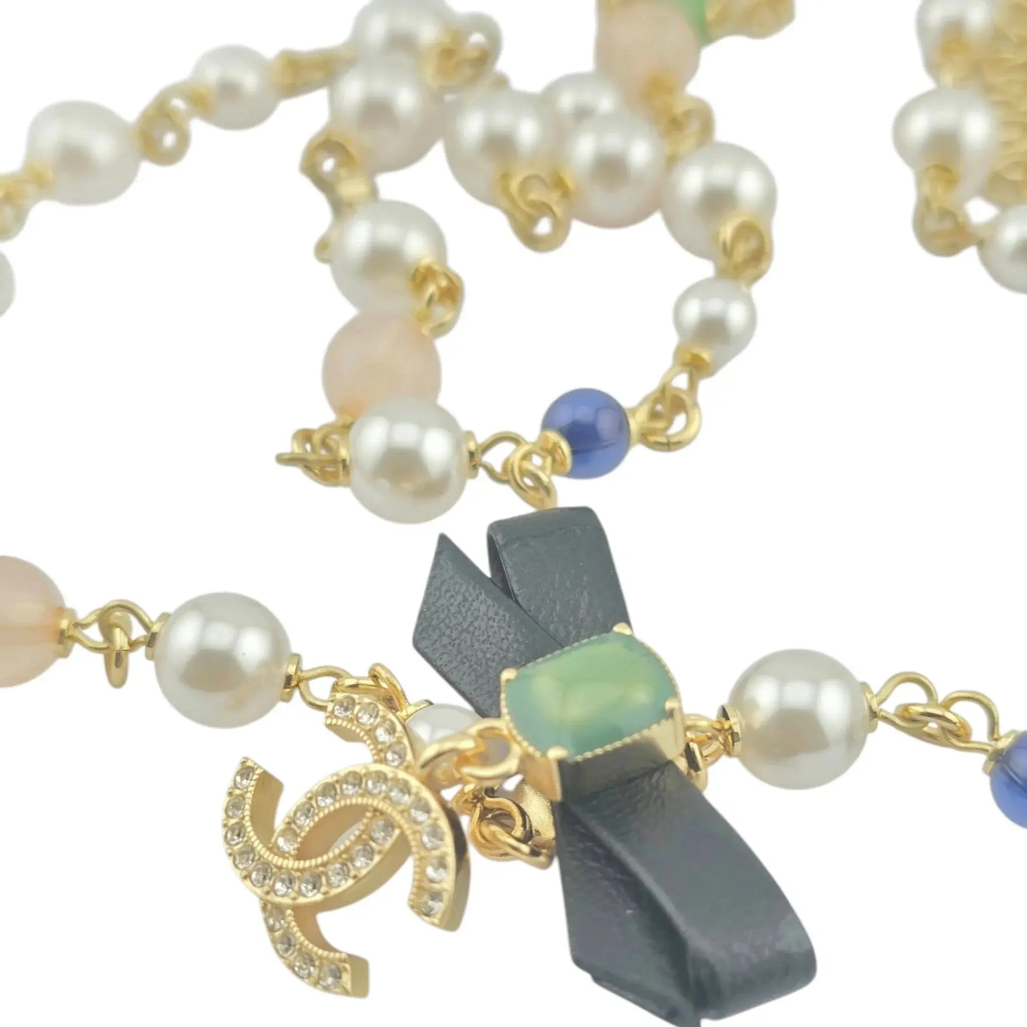 Chanel CC Bow Faux Pearl Bead Long Necklace 2024 CHANEL