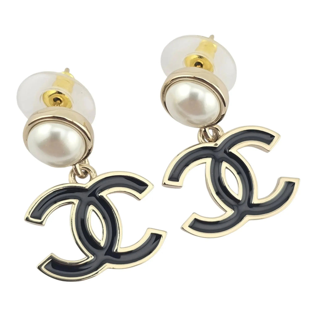 Chanel CC Black Faux Pearl Drop Earrings 2025 CHANEL