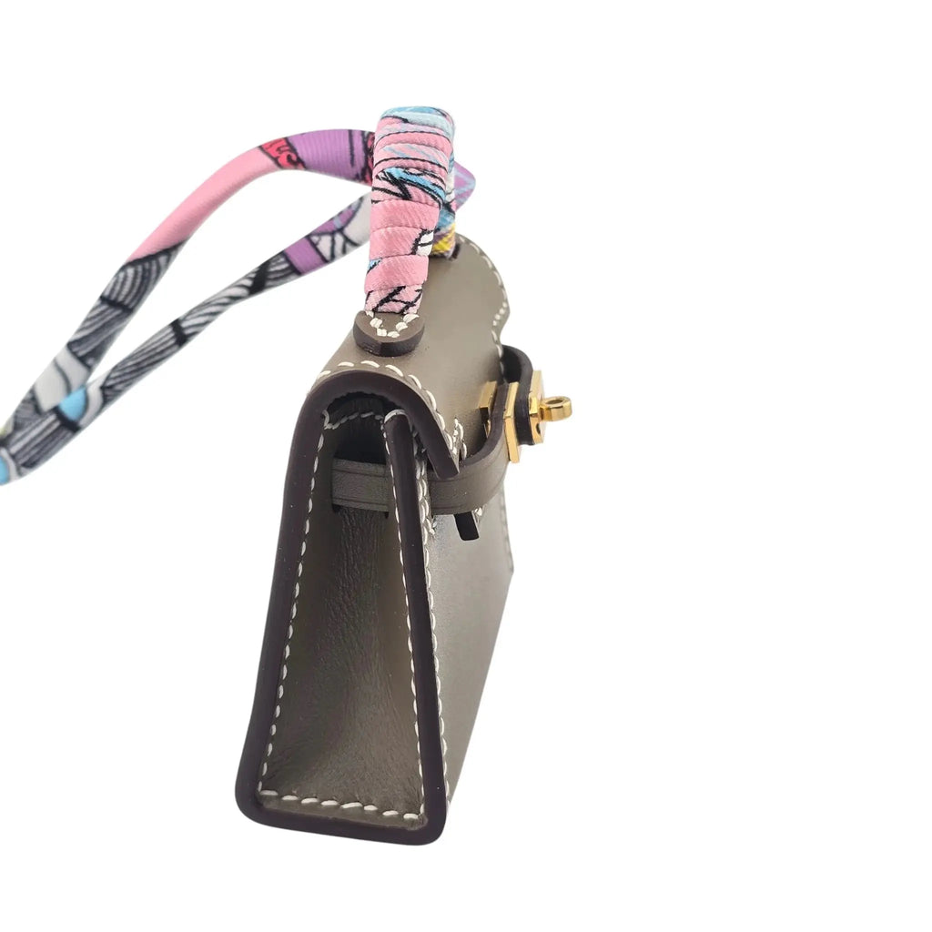 Hermes Etoupe Tadelakt Micro Mini Kelly Twilly Bag Charm Gold Hardware HERMES