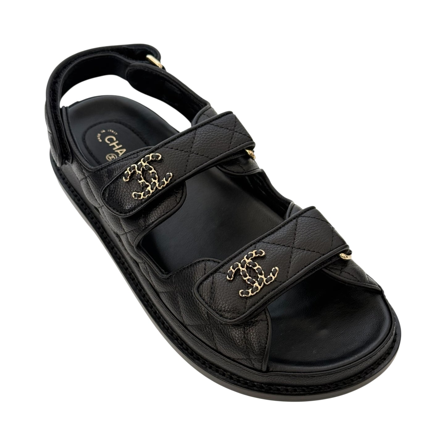 CHANEL CC DAD CAVIAR BLACK DAD SANDALS - 39
