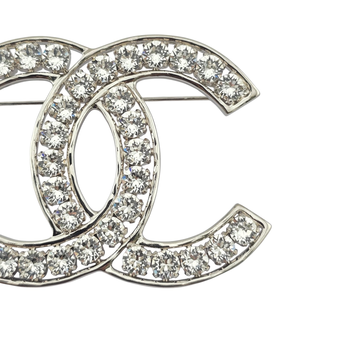 CHANEL SILVER XL CRYSTAL CC BROOCH B23