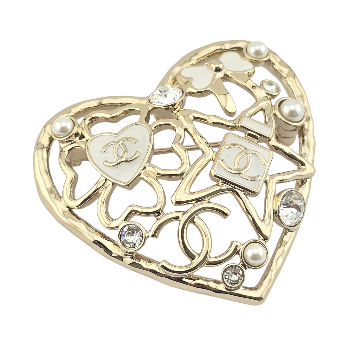 CHANEL GOLD HEART CC BROOCH L25