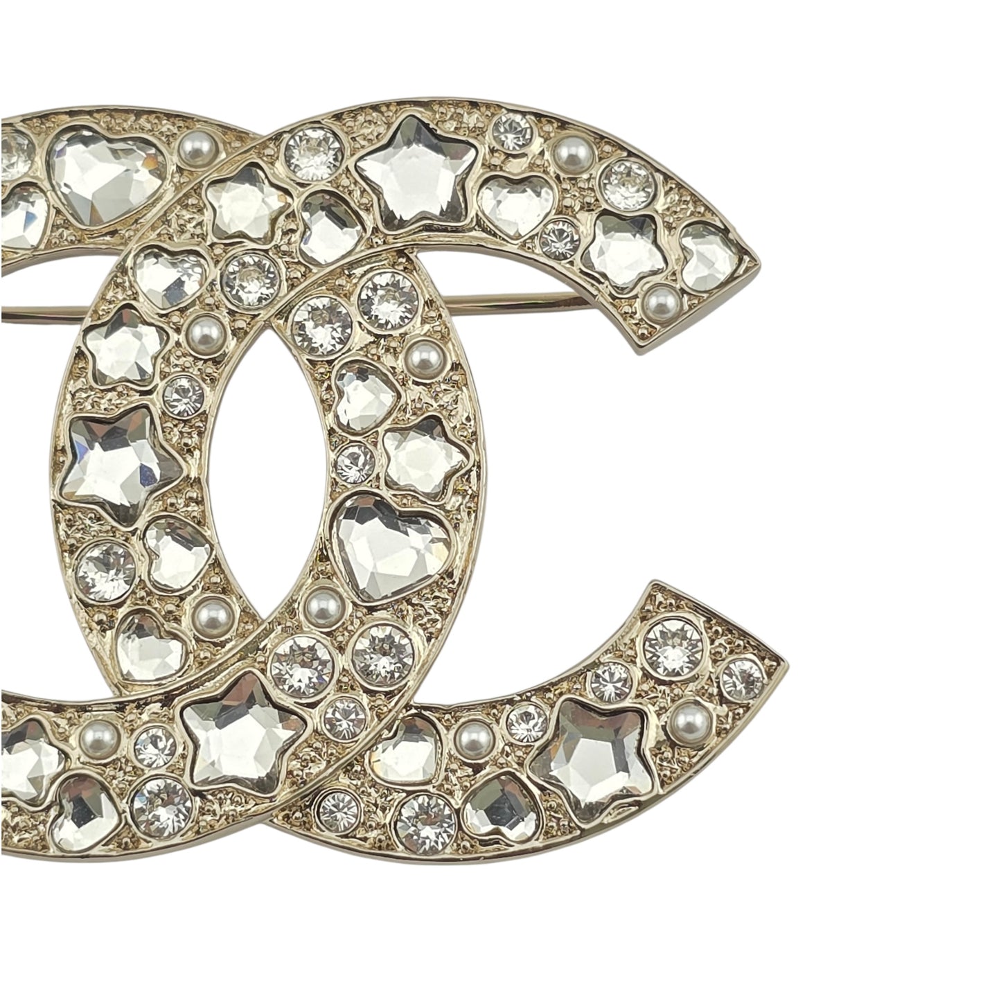 CHANEL GOLD CRYSTAL STAR HEART BROOCH F25