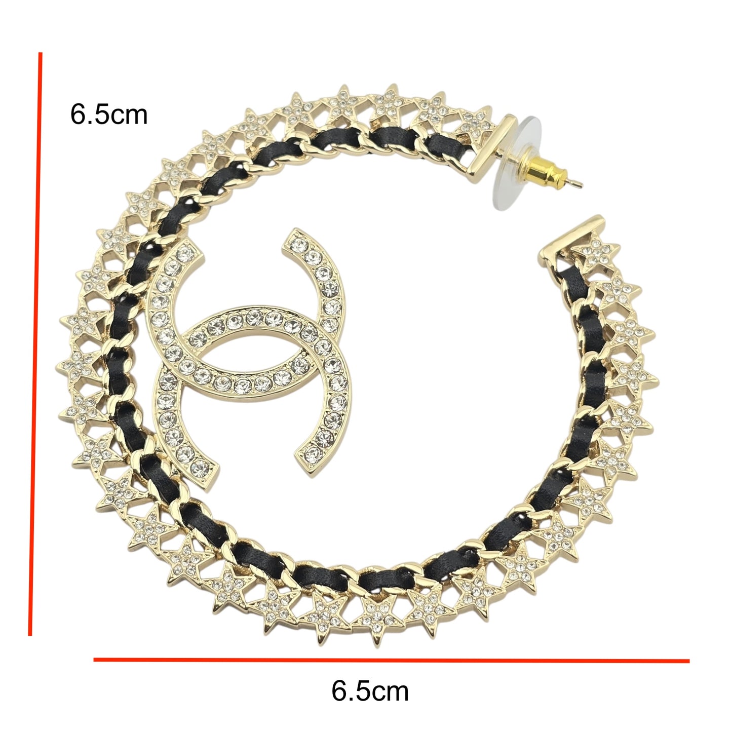 CHANEL LAMBSKIN GOLD CC CRYSTAL HOOP EARRINGS B23