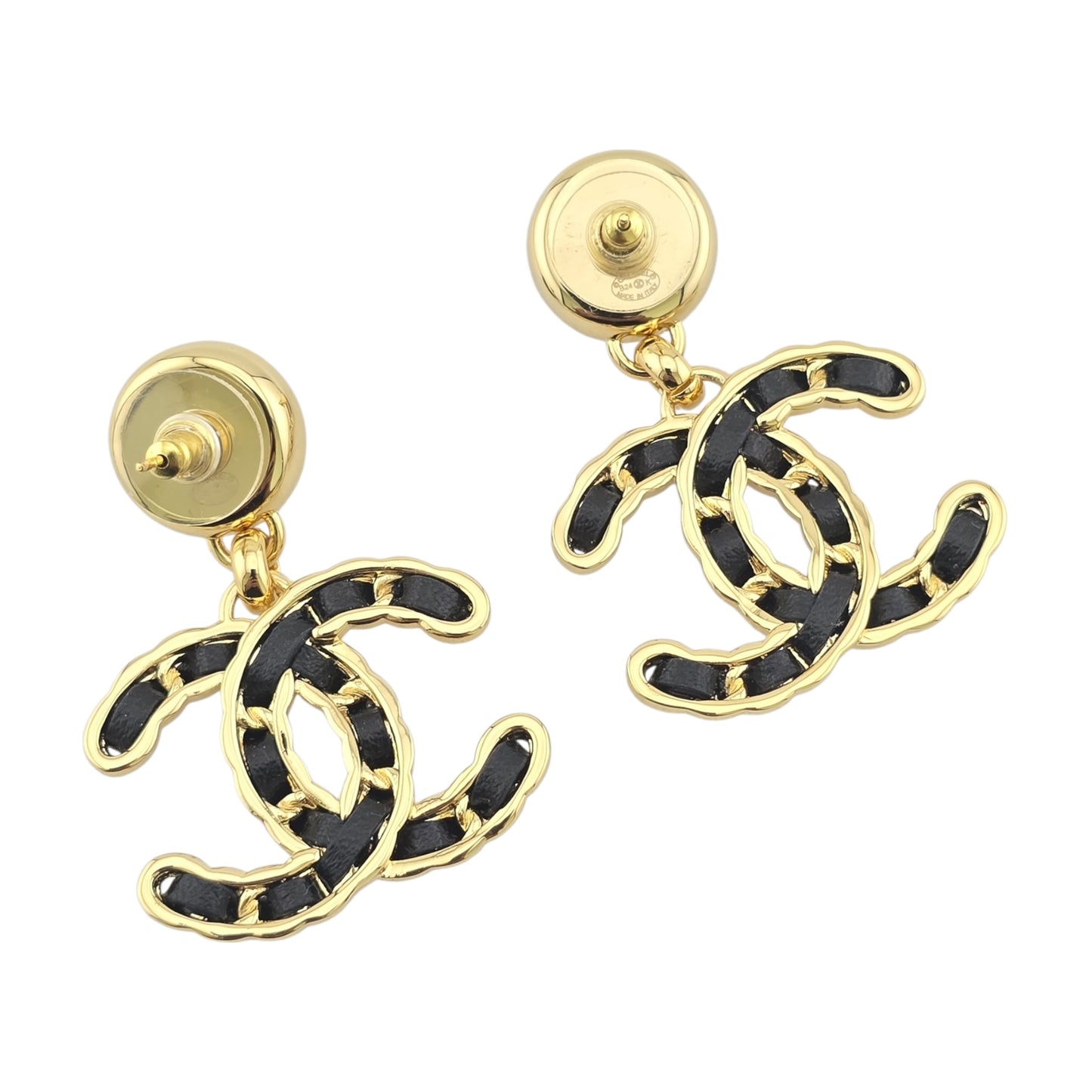CHANEL LAMBSKIN GOLD METAL CC EARRINGS B24