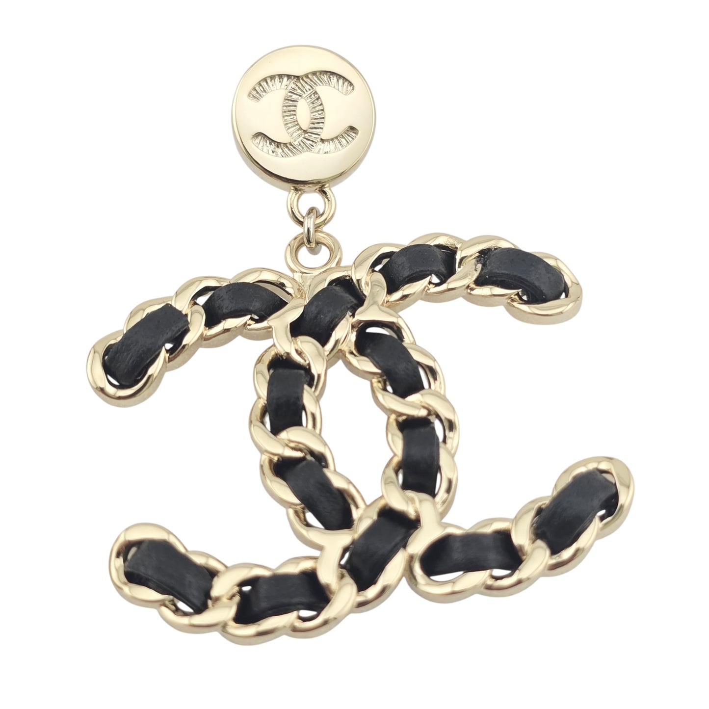 CHANEL GOLD BLACK LEATHER CC EARRINGS B25