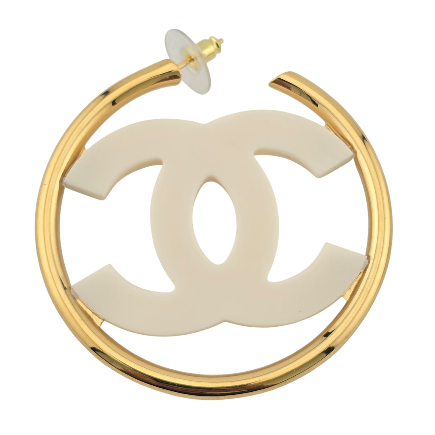 CHANEL WHITE RESIN HOOP CC EARRINGS B24