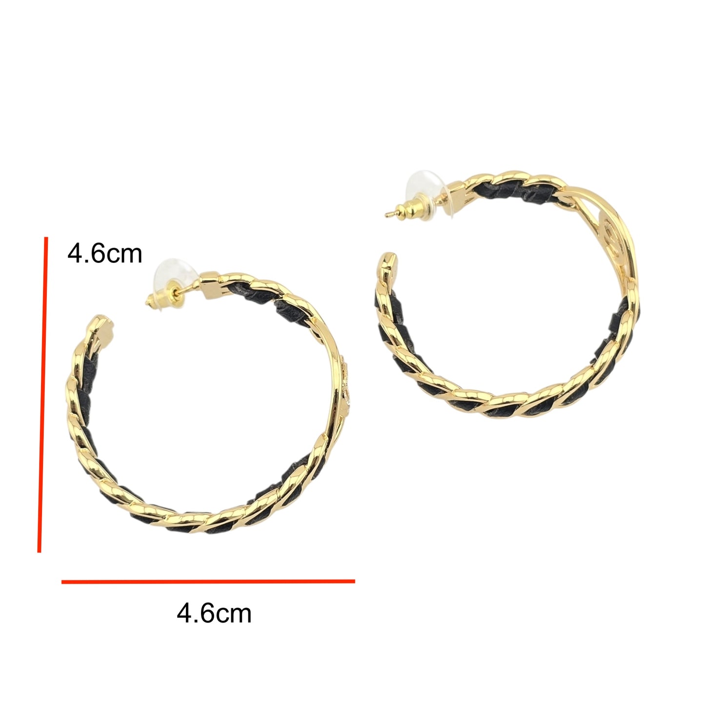 CHANEL HOOP BLACK LAMBSKIN GOLD CC EARRINGS I24
